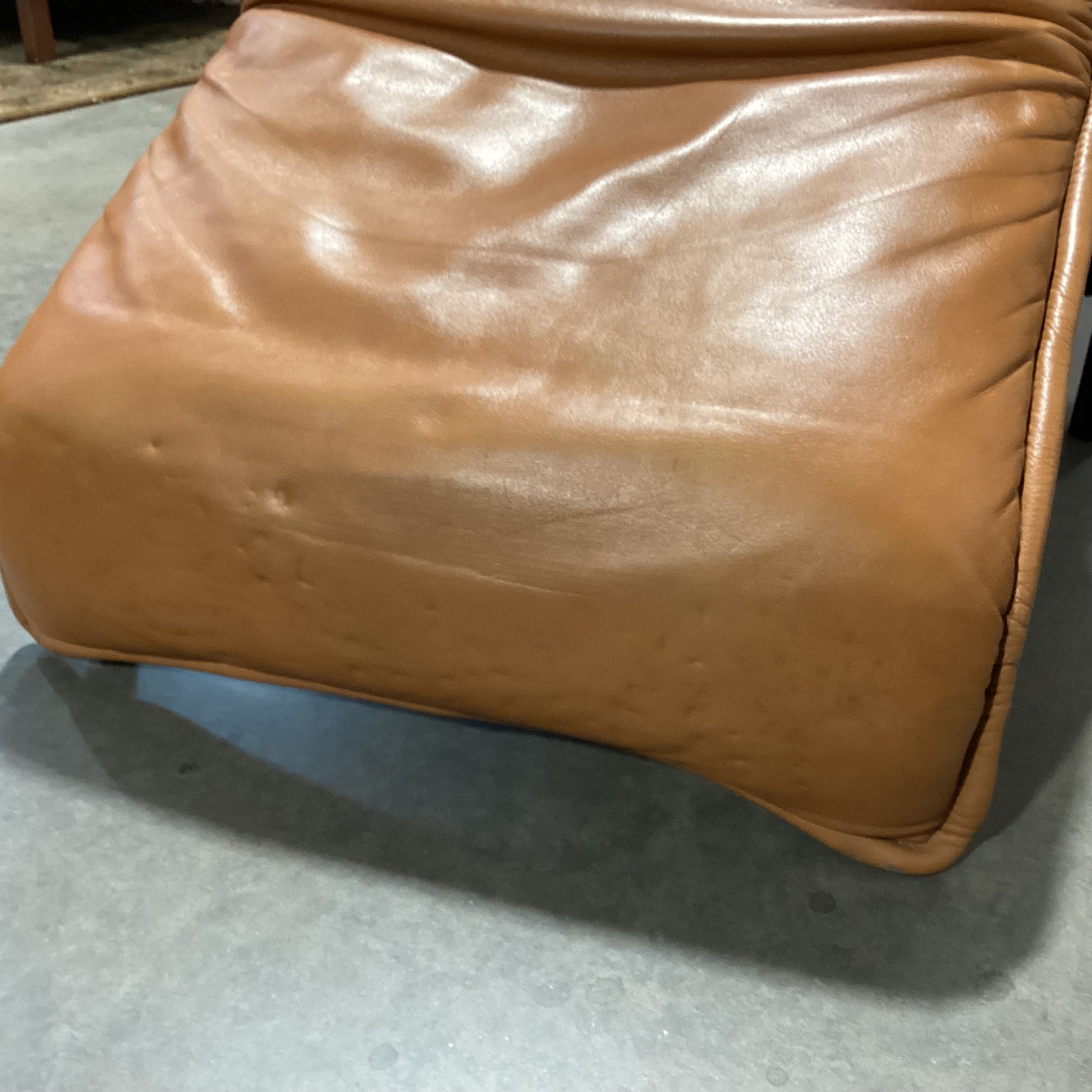 Vintage Vico Magistretti for Cassina Veranda Cognac Leather Lounge Chair 38"x 38" to 62"x 44"