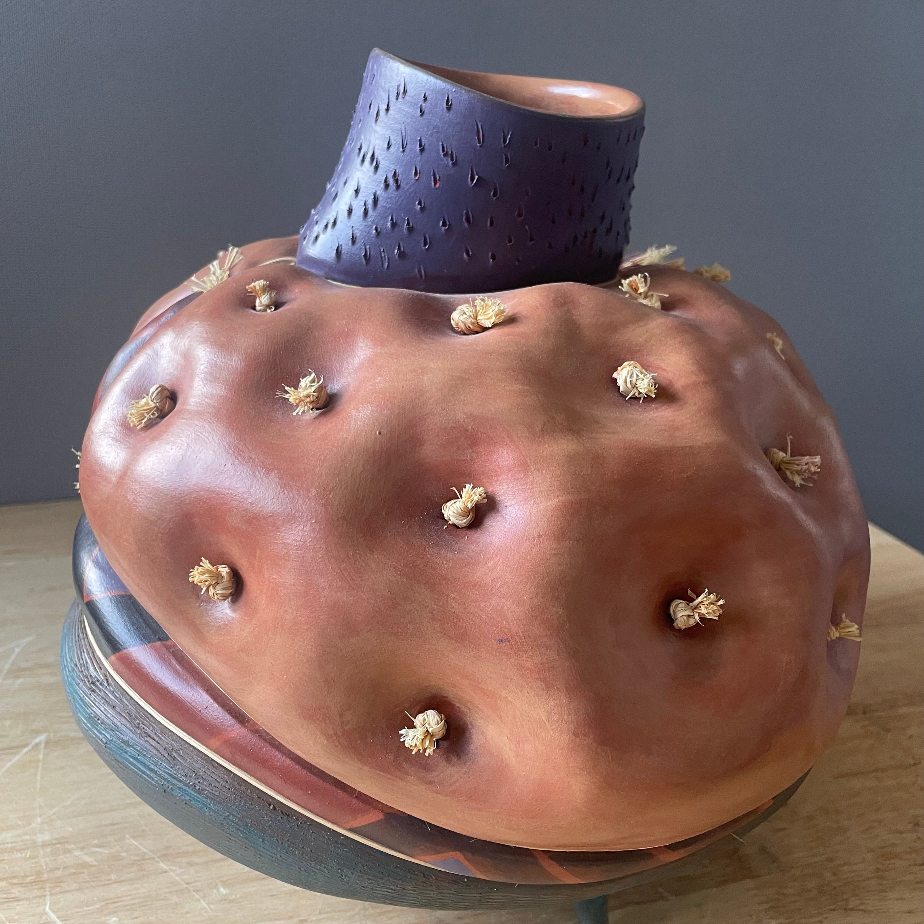 Steve Schrepferman Signed Western Studio Art Squash Style Organic Earth Tone Urn, 10.5"x 9.75"