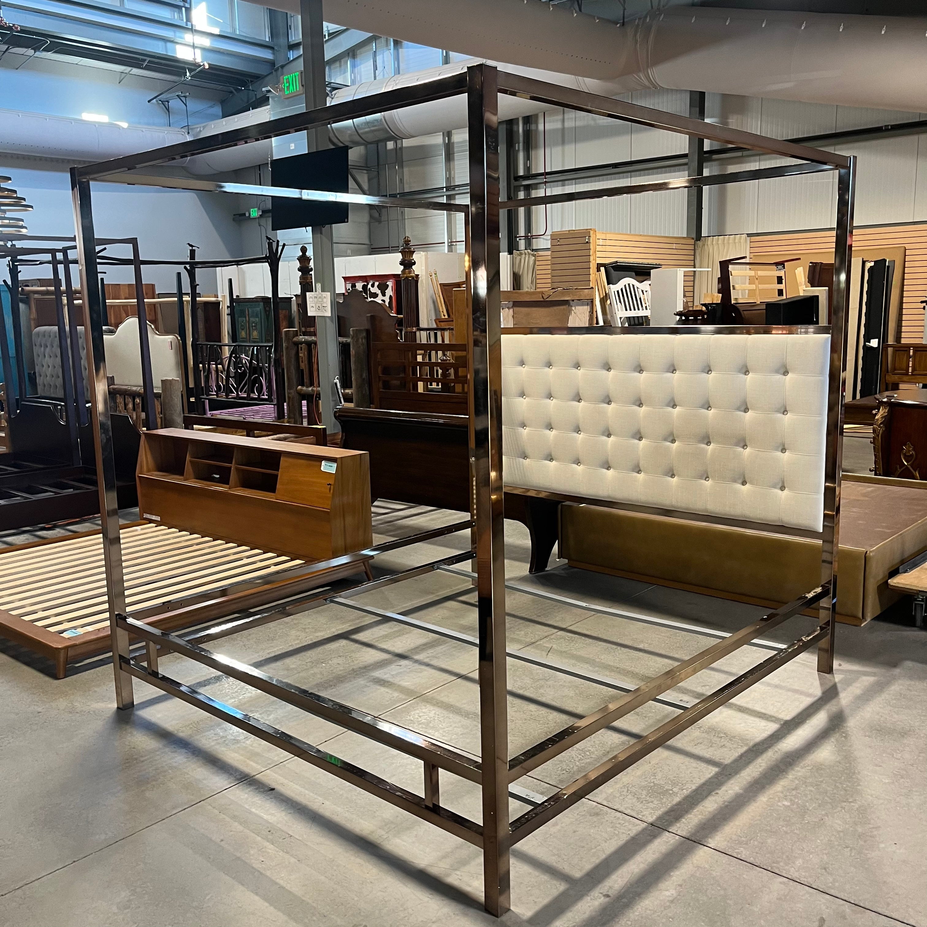 KING Metal & Linen Canopy Bed Set 80"x 86"x 83"