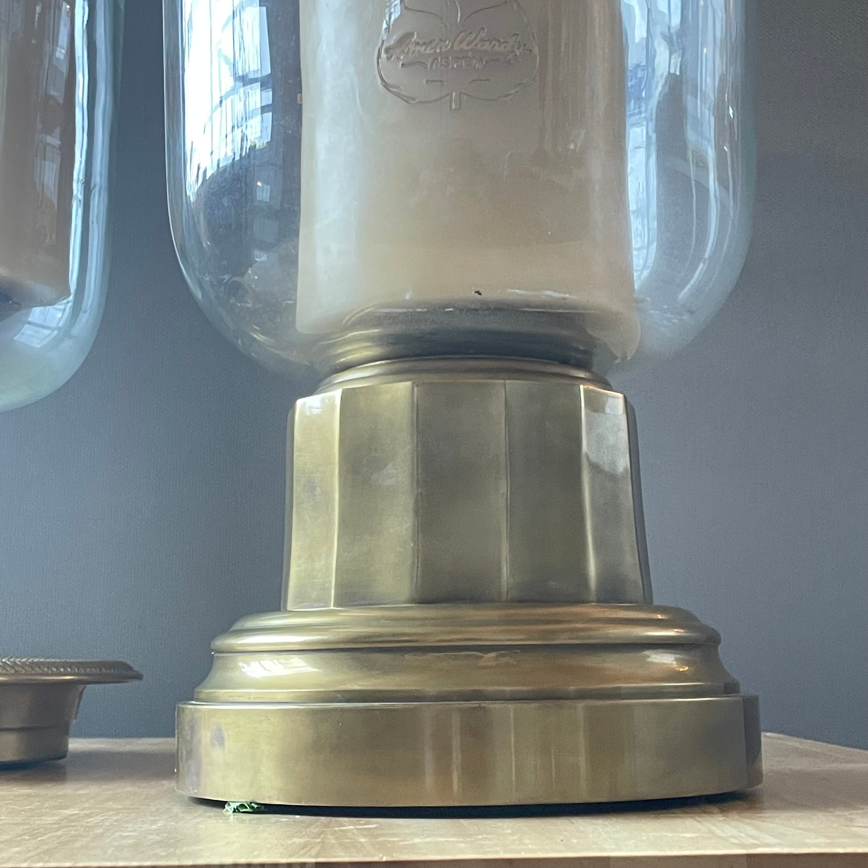 Amen Wardy Vintage Heavy Brass Hurricane Candle Holders, Pair