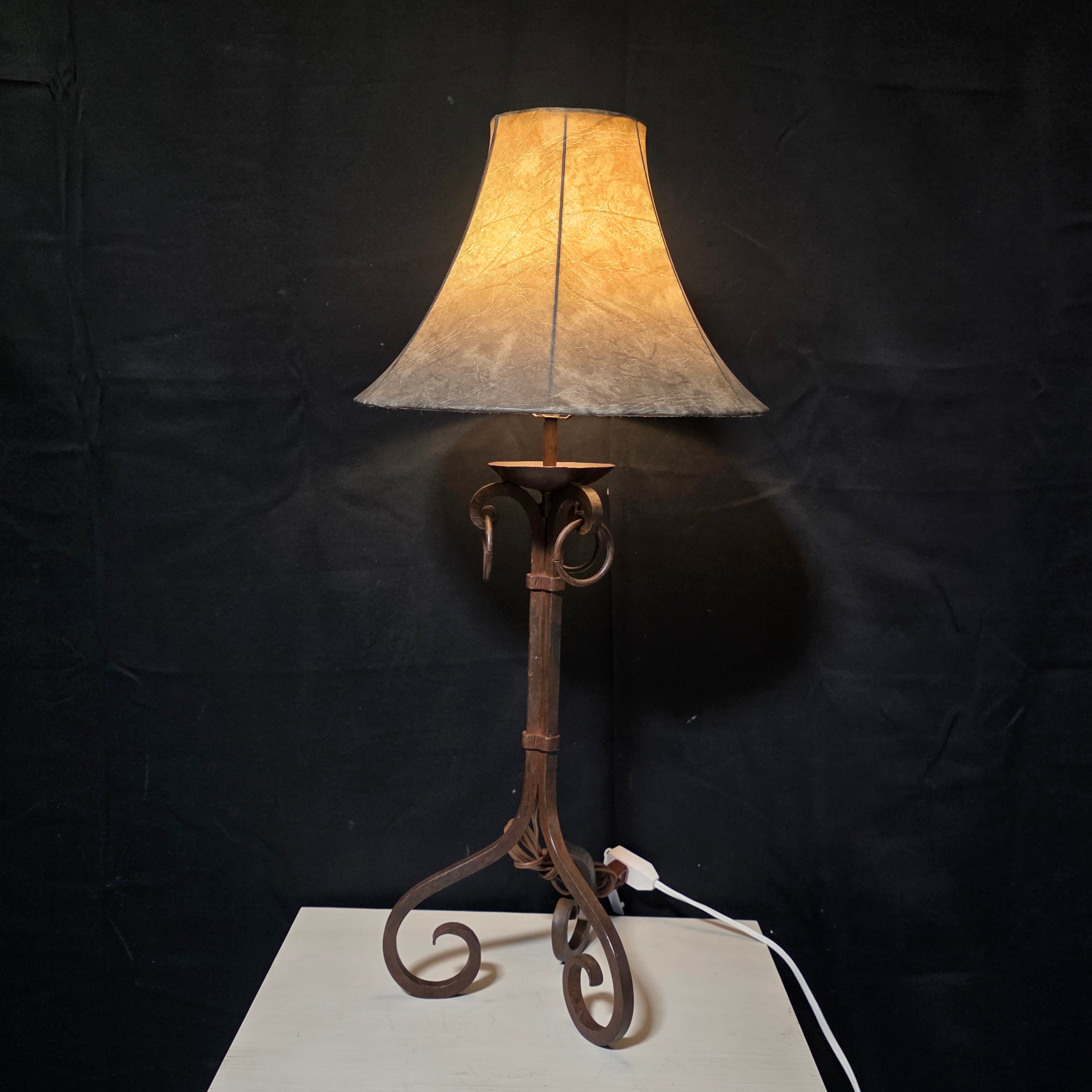 Rustic Scrolled Wrought Iron Table Lamp with Antiqued Finish 15"Dx32"