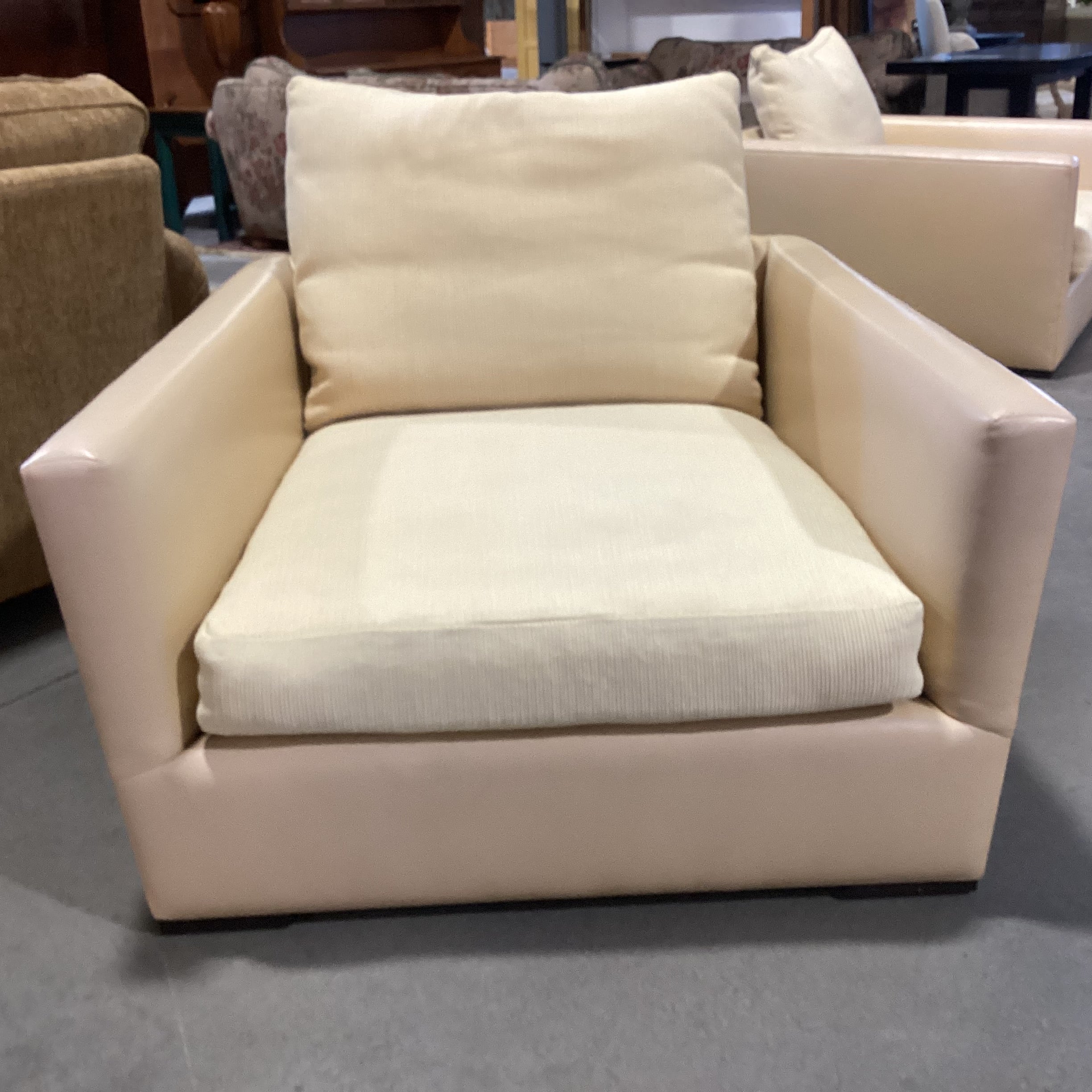 Gina B Custom Blonde Leather & Ribbed Upholstery Down Mix Chair 42"x 42"x 26"