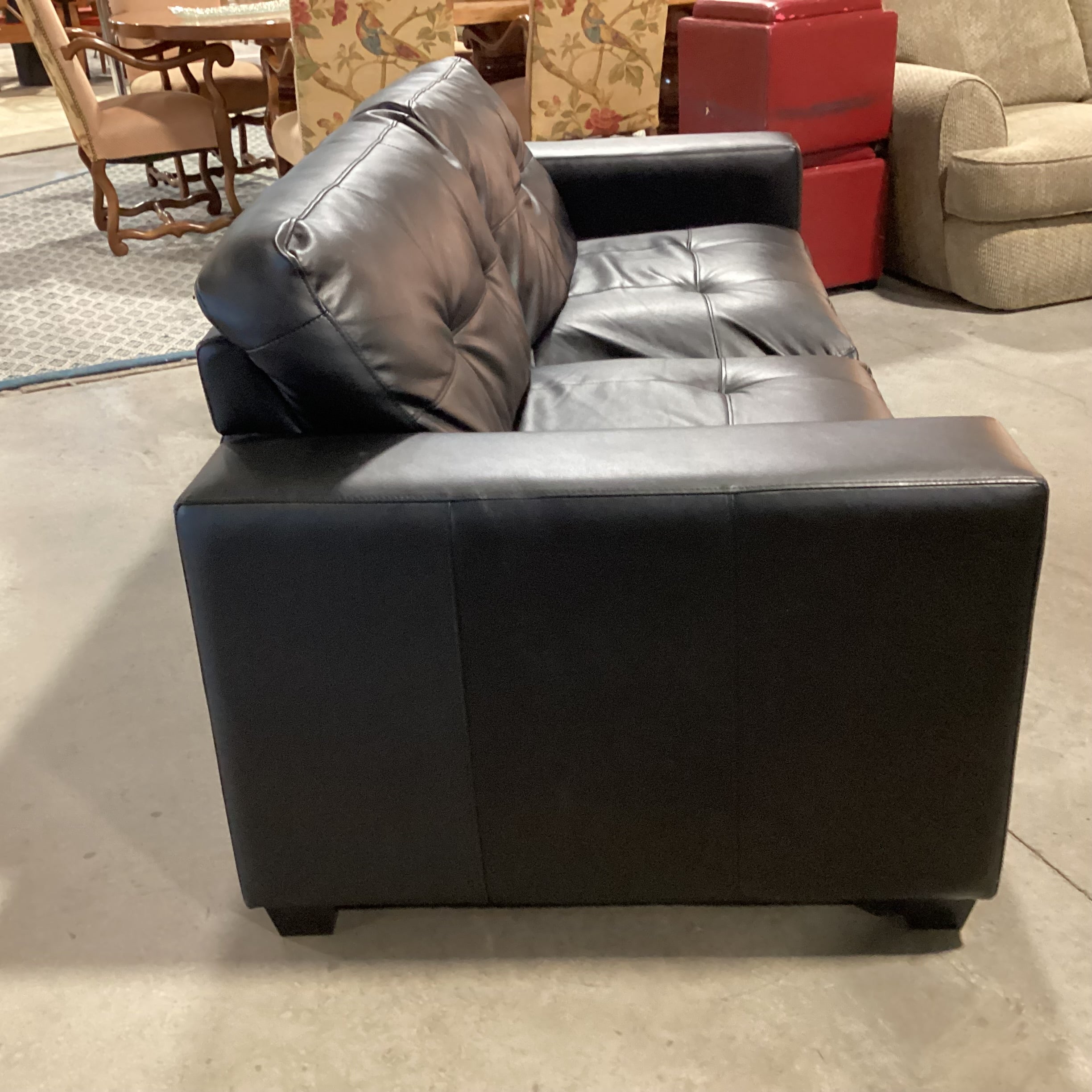 Black Faux Leather Tufted Sofa 82"x 36"x 33"