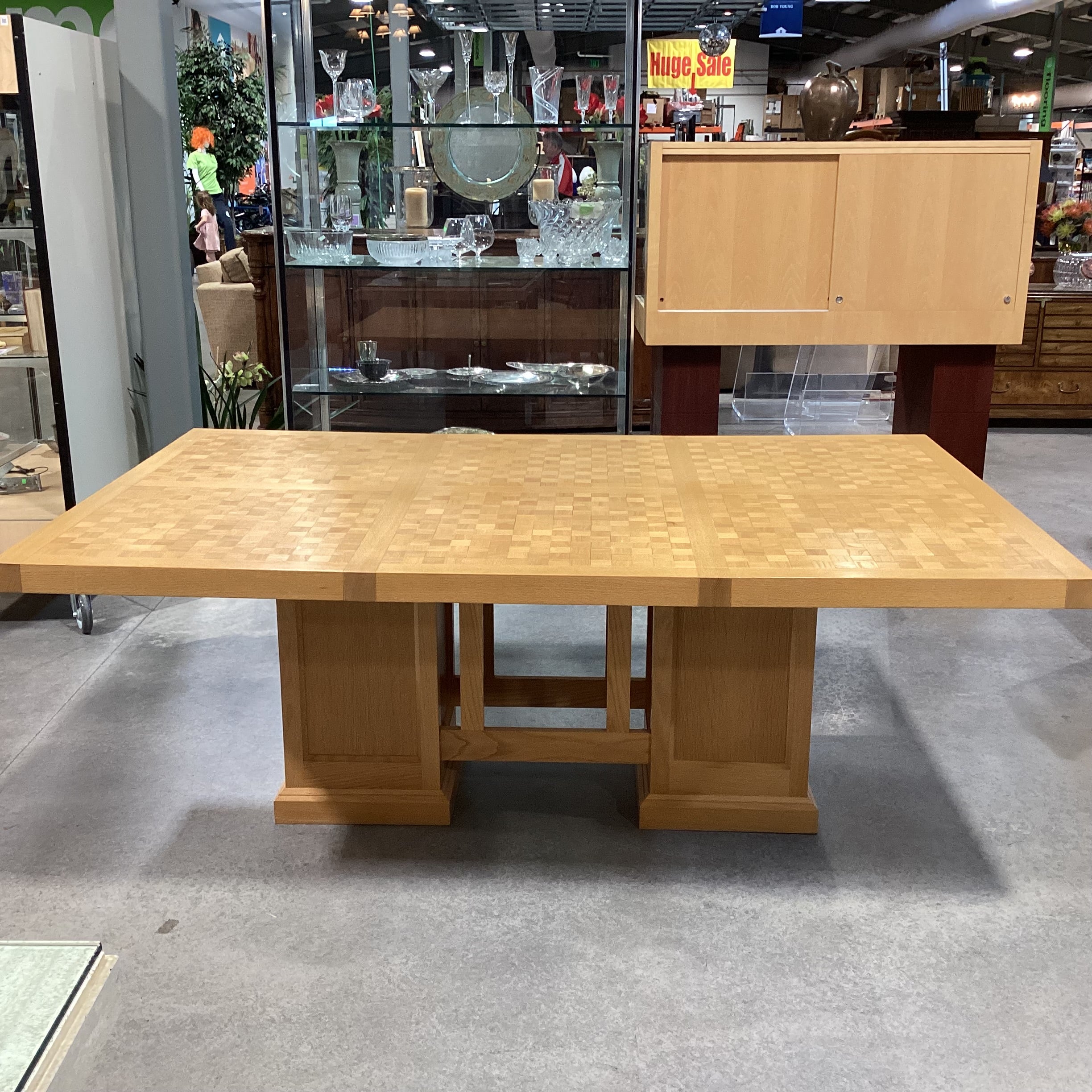 Frank Lloyd Wright Style Light Oak with Block Style Inset Dining Table 77.5"x 49.5"x 29.5"