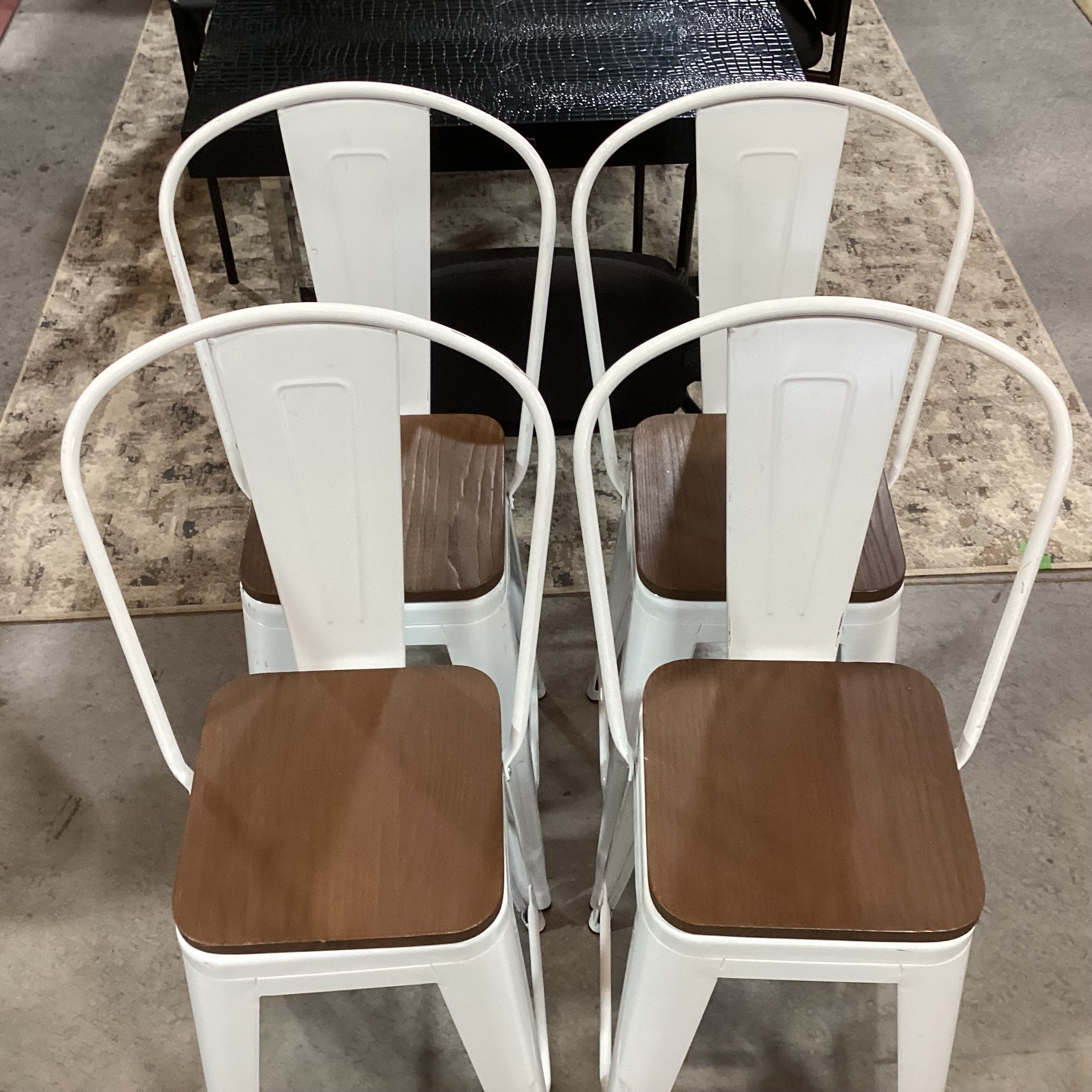 SET of 4 Industrial White Metal & Wood Seat Barstools 25"