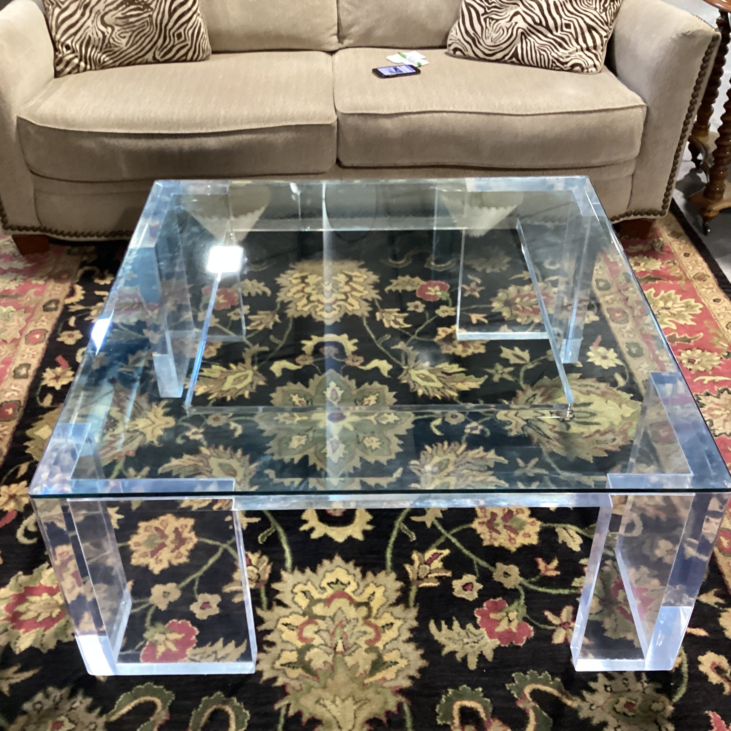 Modern Lucite & Glass Coffee Table 42"x 42"x 19"