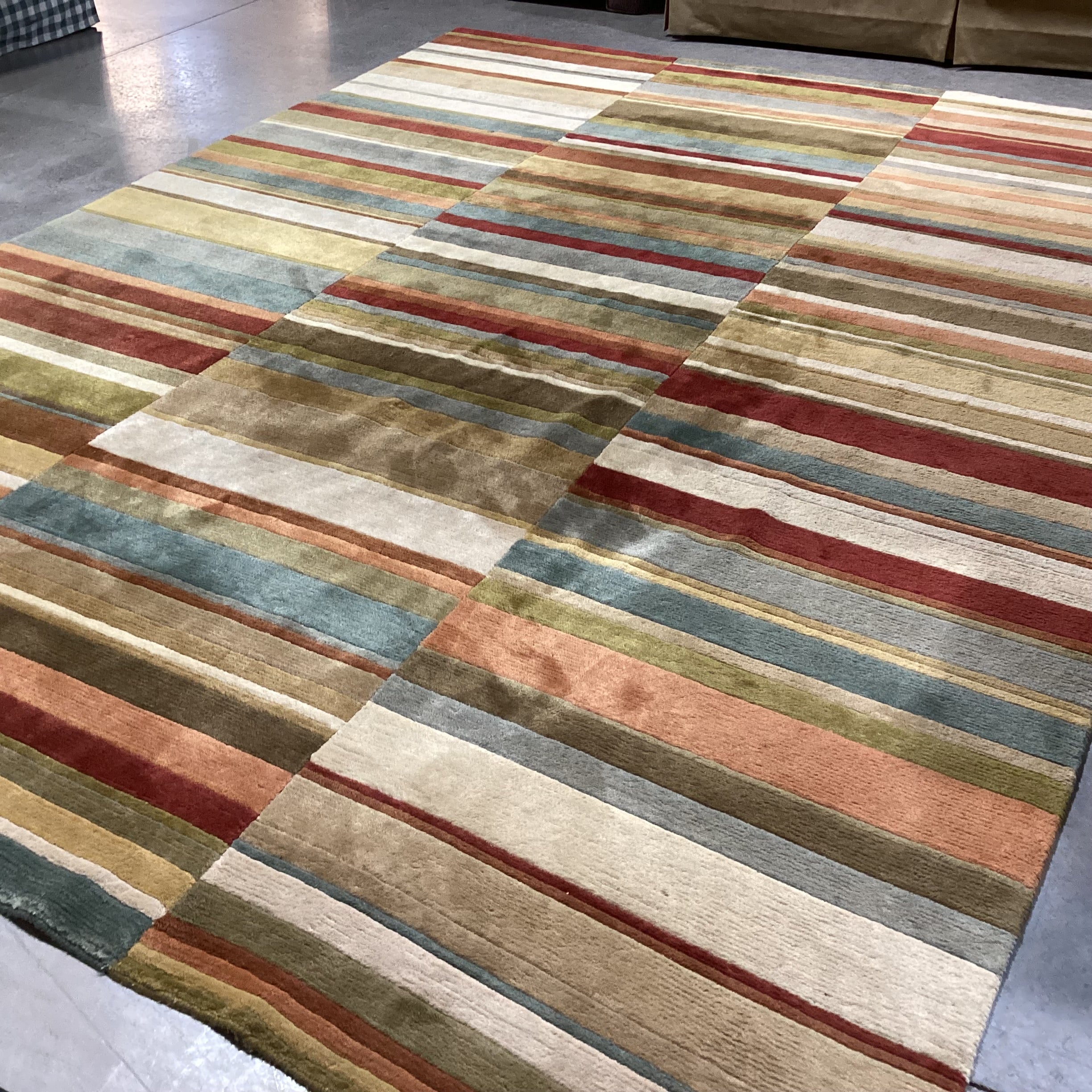 Olive Rust Cream & Blue Multi Hand Woven Wool Rug 8' 17"x 11' 8"