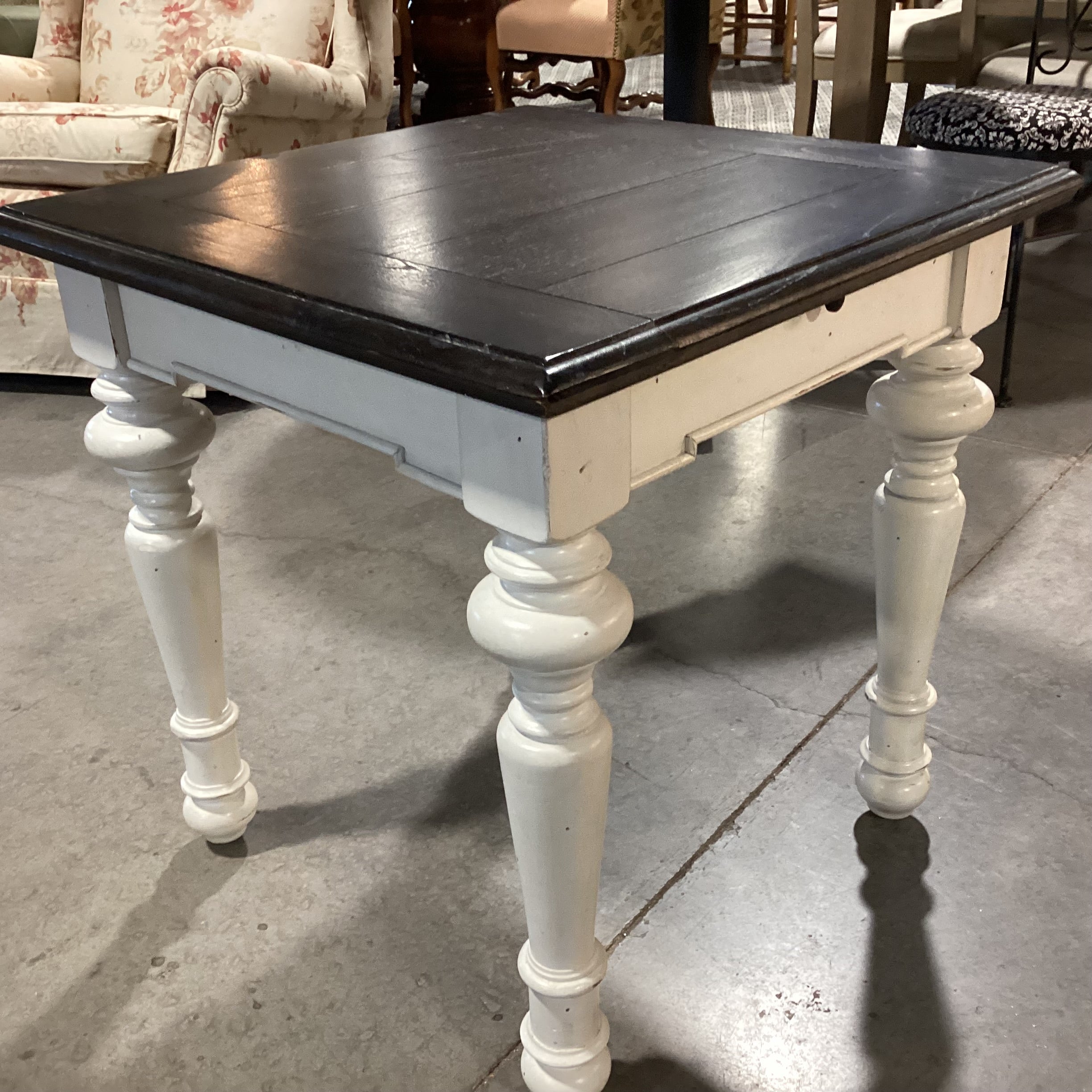 Dark & Ivory 2 Tone Finish Wood with Center Pullout End Table 24"x 24"x 24.5"