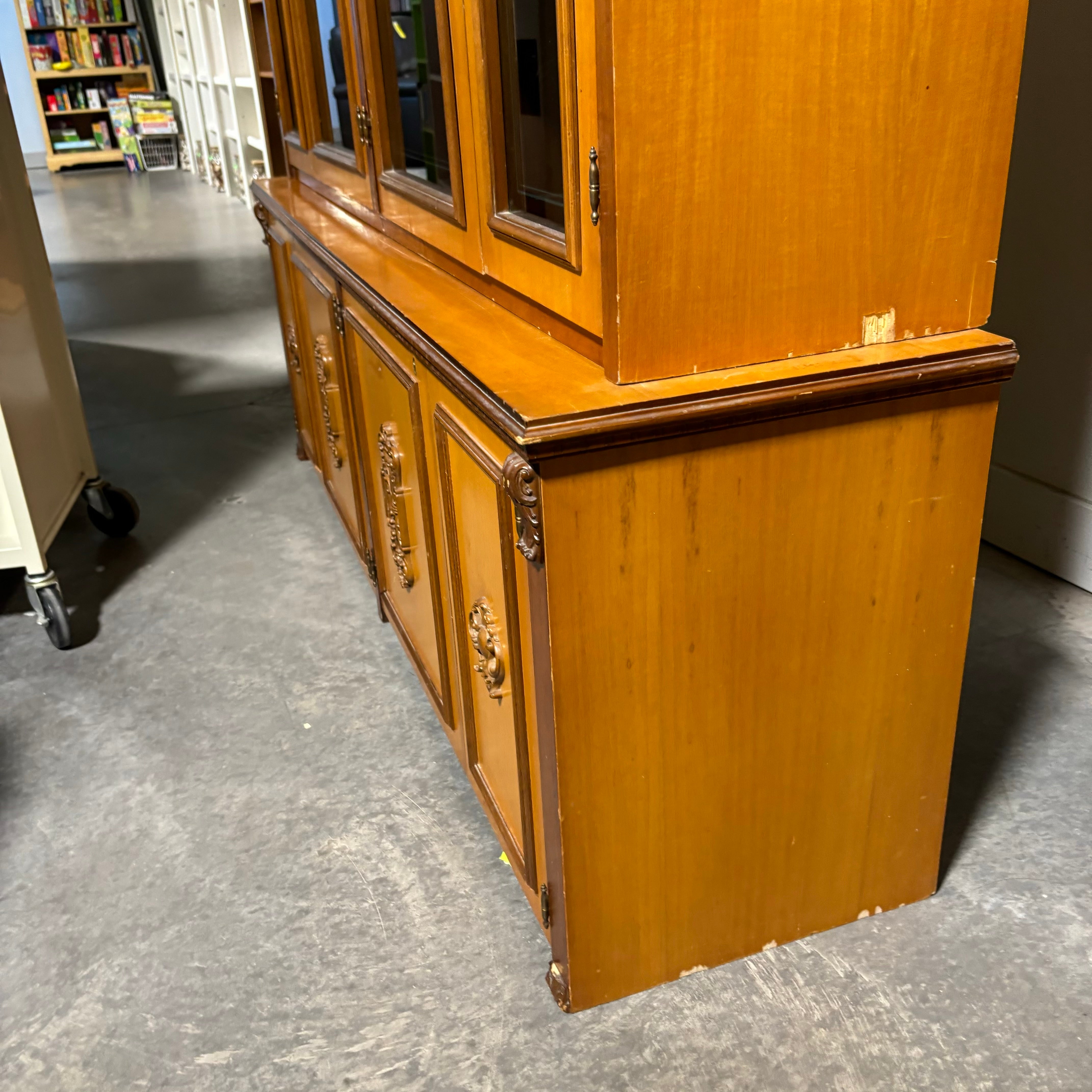 4 Glass Door 4 Wood Door Carved Detail Particle Board Shelves China Hutch 71.5"x 17.5"x 68.5"