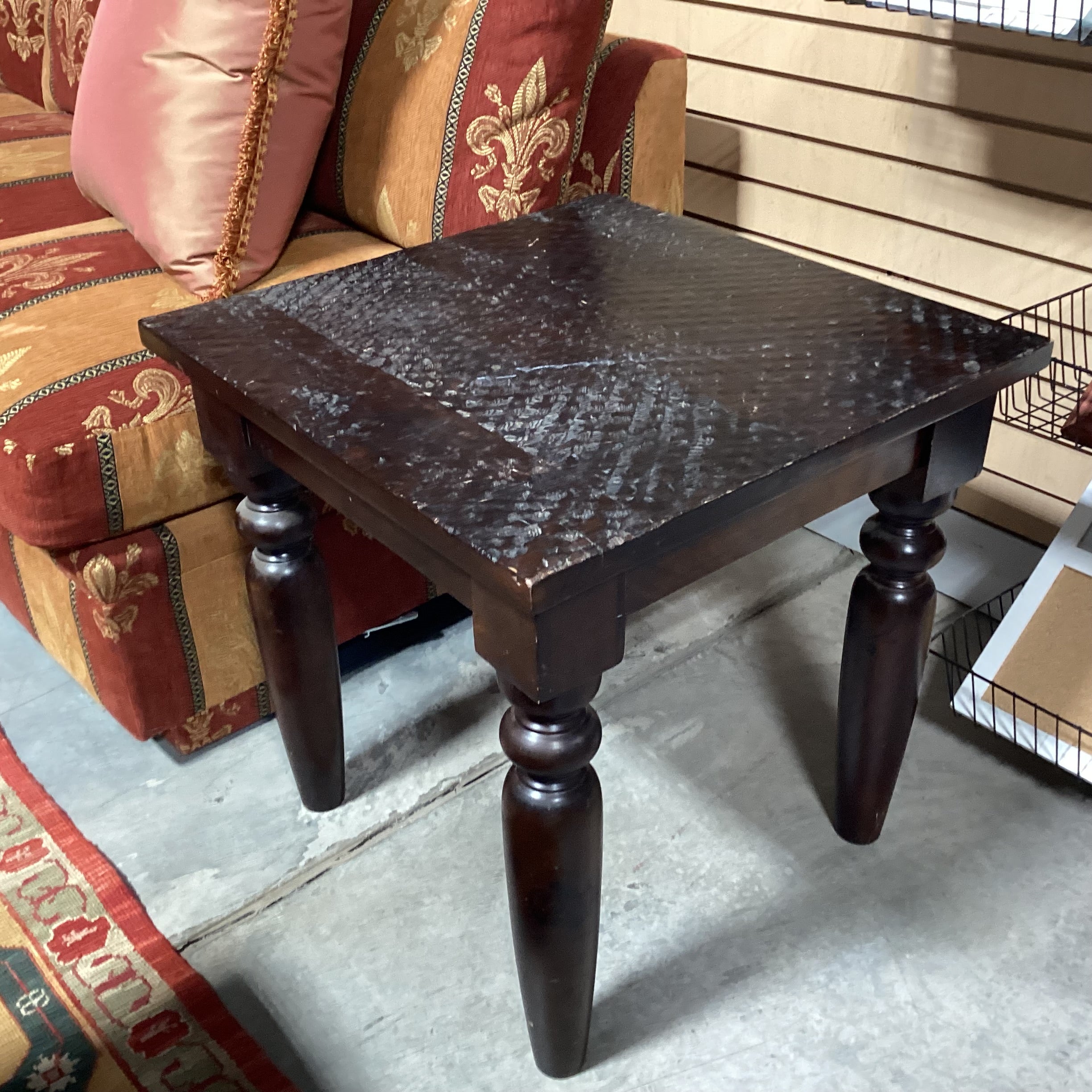 Solid Dark Finish Mango Wood with Textured Divets End Table 24"x 24"x 24.5"