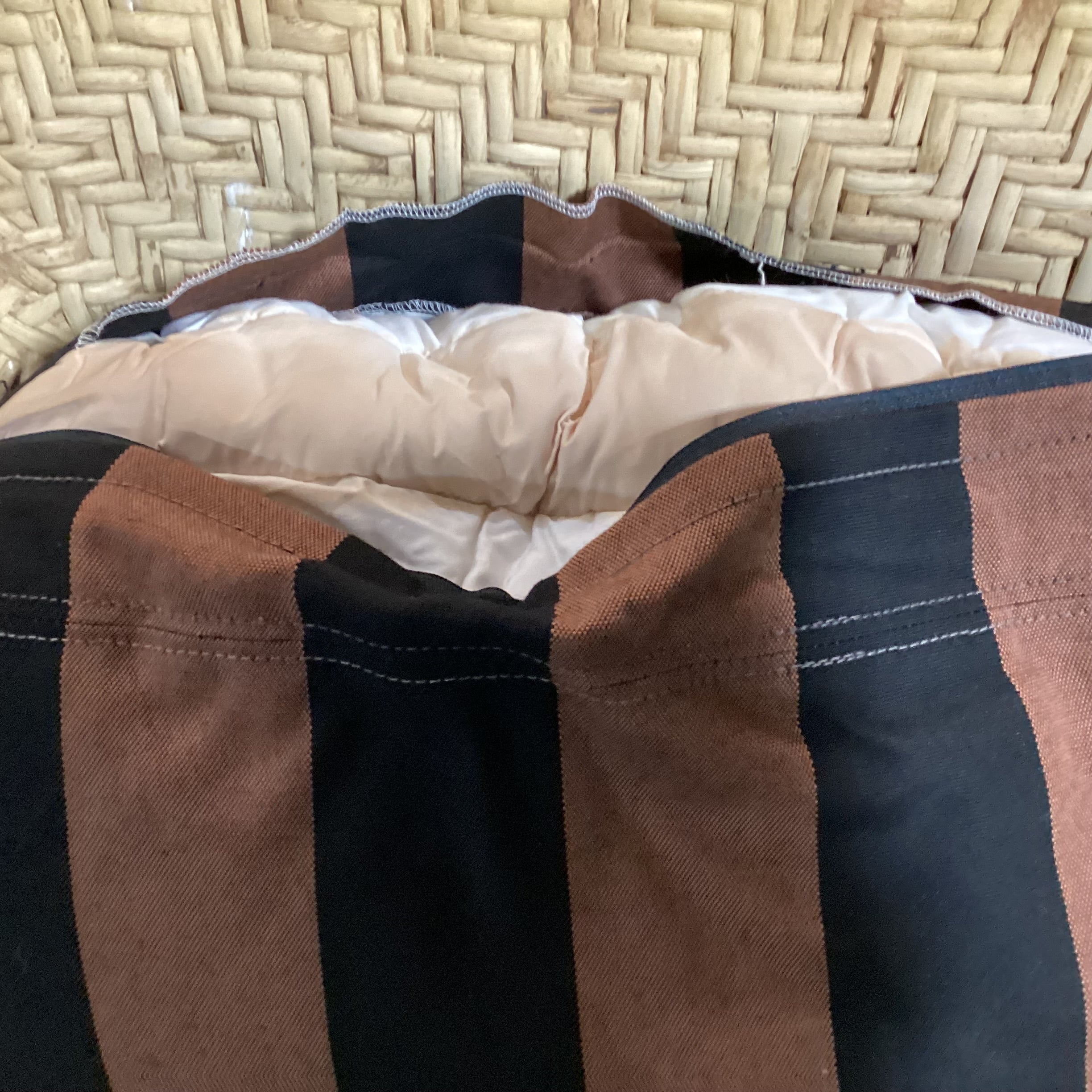 Rattan Wicker & Black Brown Stripe Down Cushions Chair 36"x 31"x 34"Chair