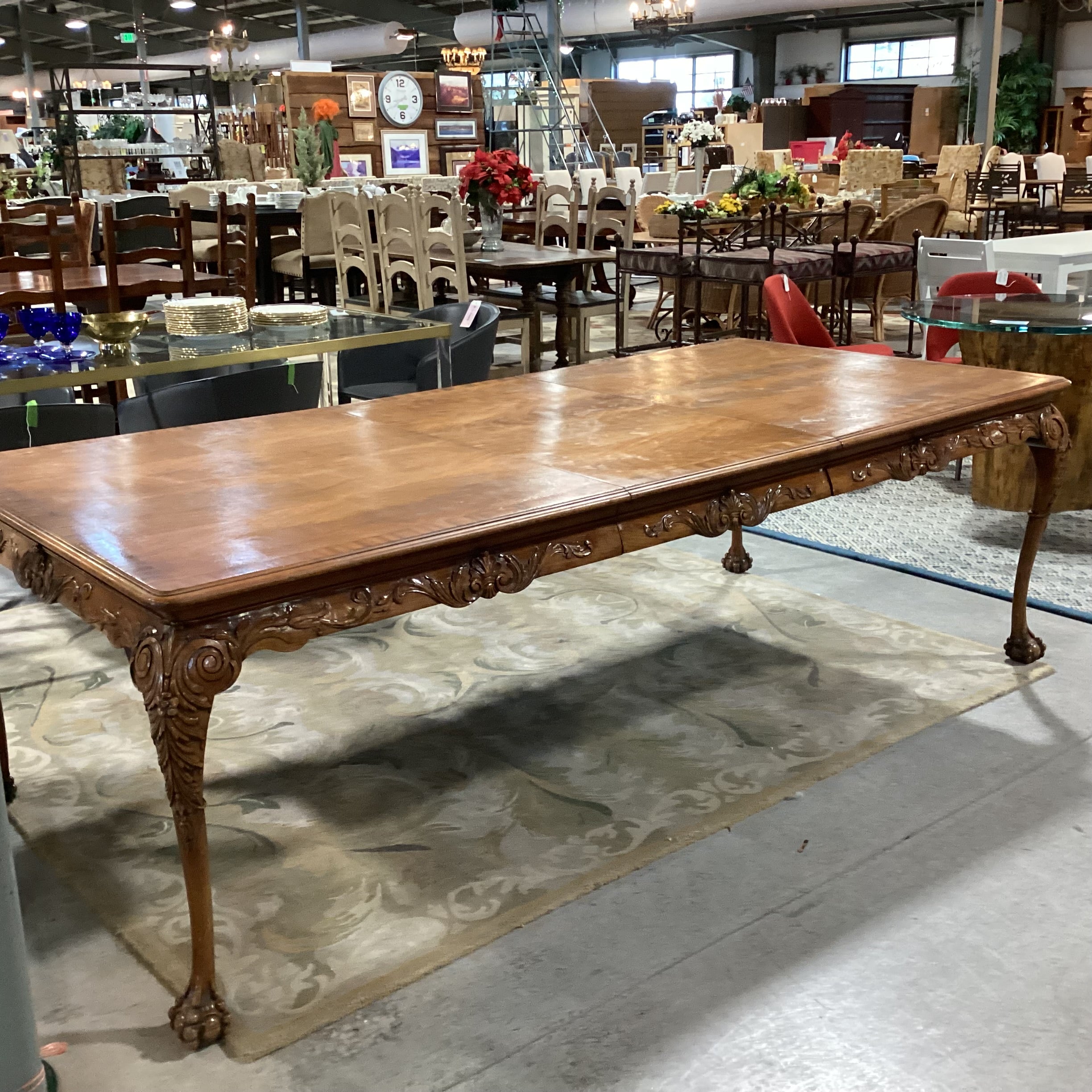 Ornate Carved Wood 1 Leaf Dining Table 72" to 97"x 45"x 30"