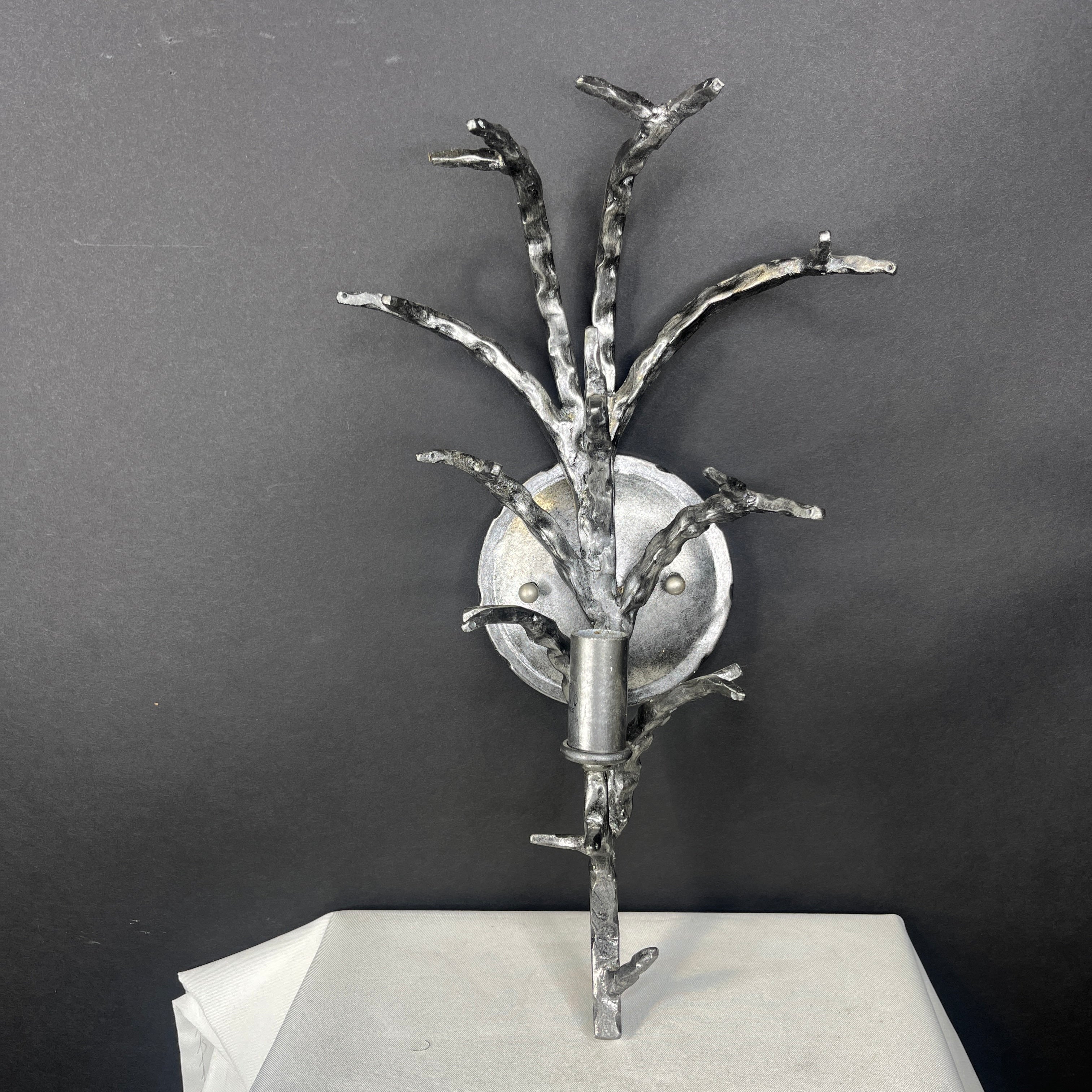 Custom 1-Light Silver Finish Forged Iron Branch Wall Sconce 9.5”x 16.5”x 6.5”
