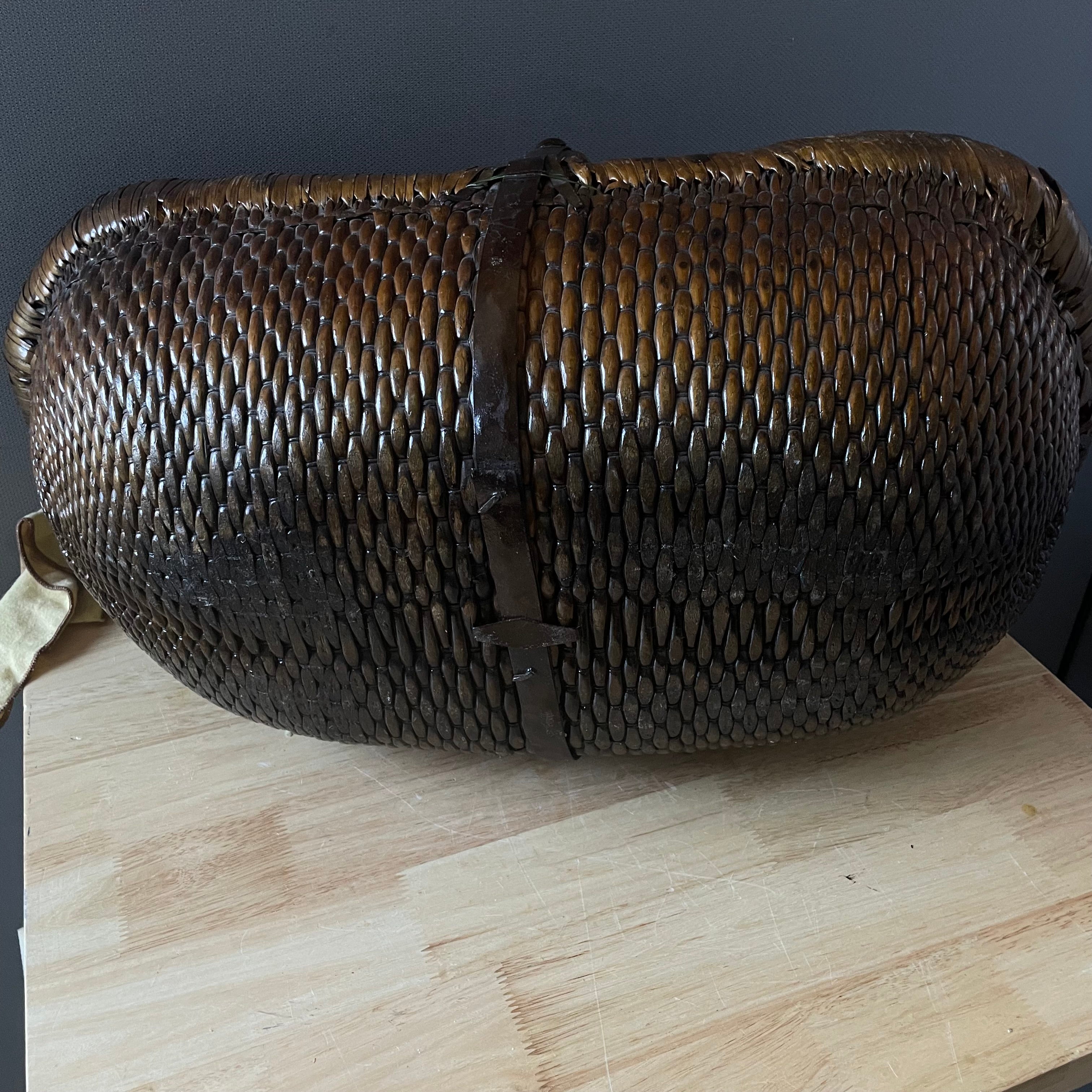 Vintage Chinese Woven Gathering Basket, 26"x 11.5"x 14.5"