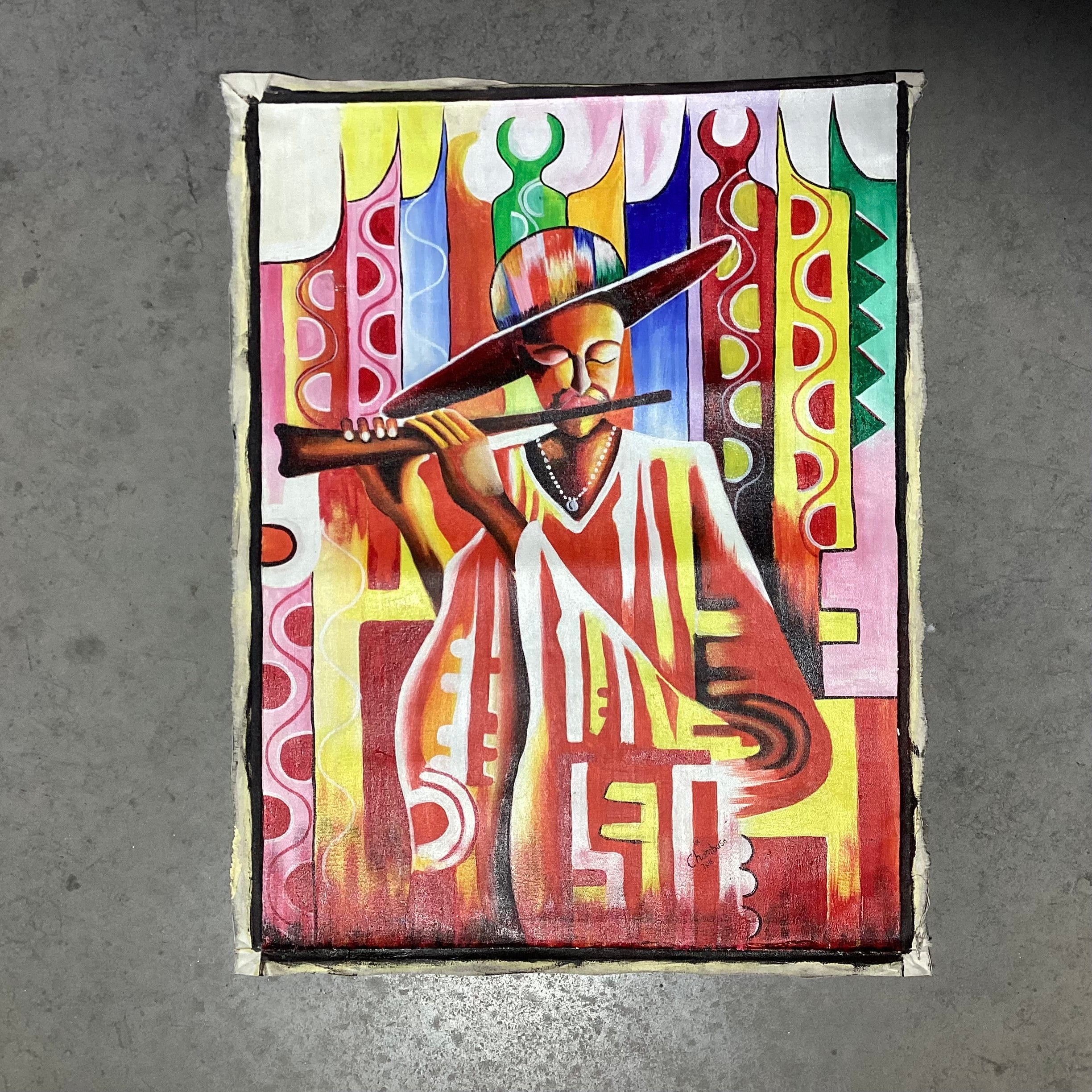 Ally Chambuso Signed/Dated Original Stylistic Portrait Unframed Canvas Painting 33 x25"