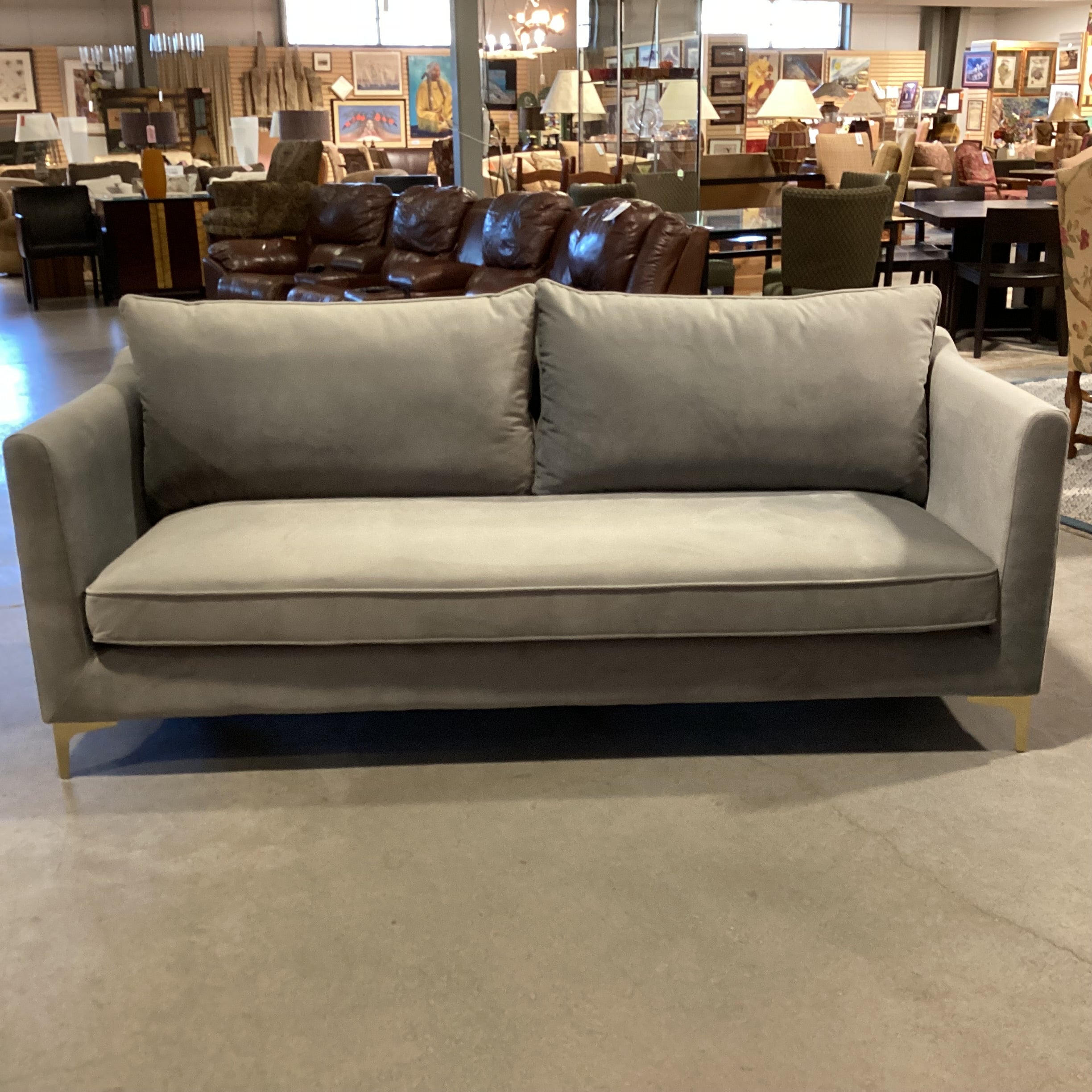 Grey Plush Velvet with Gold Metal Legs Modern Sofa 81"x 34"x 31"