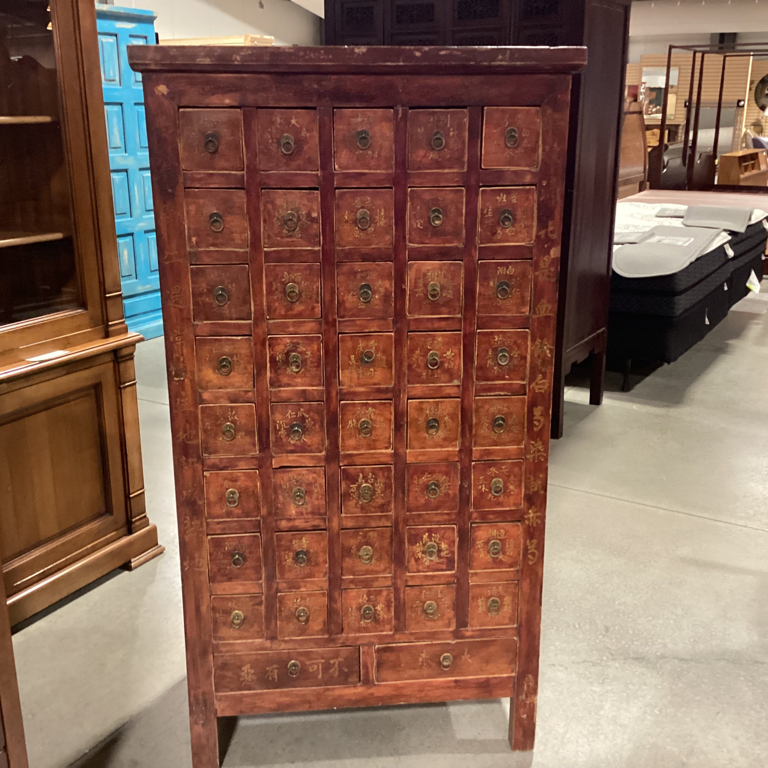 Asian Red Tone Finish Solid Wood 42 Drawer Apothecary Chest 33.5"x 20.5"x 62"