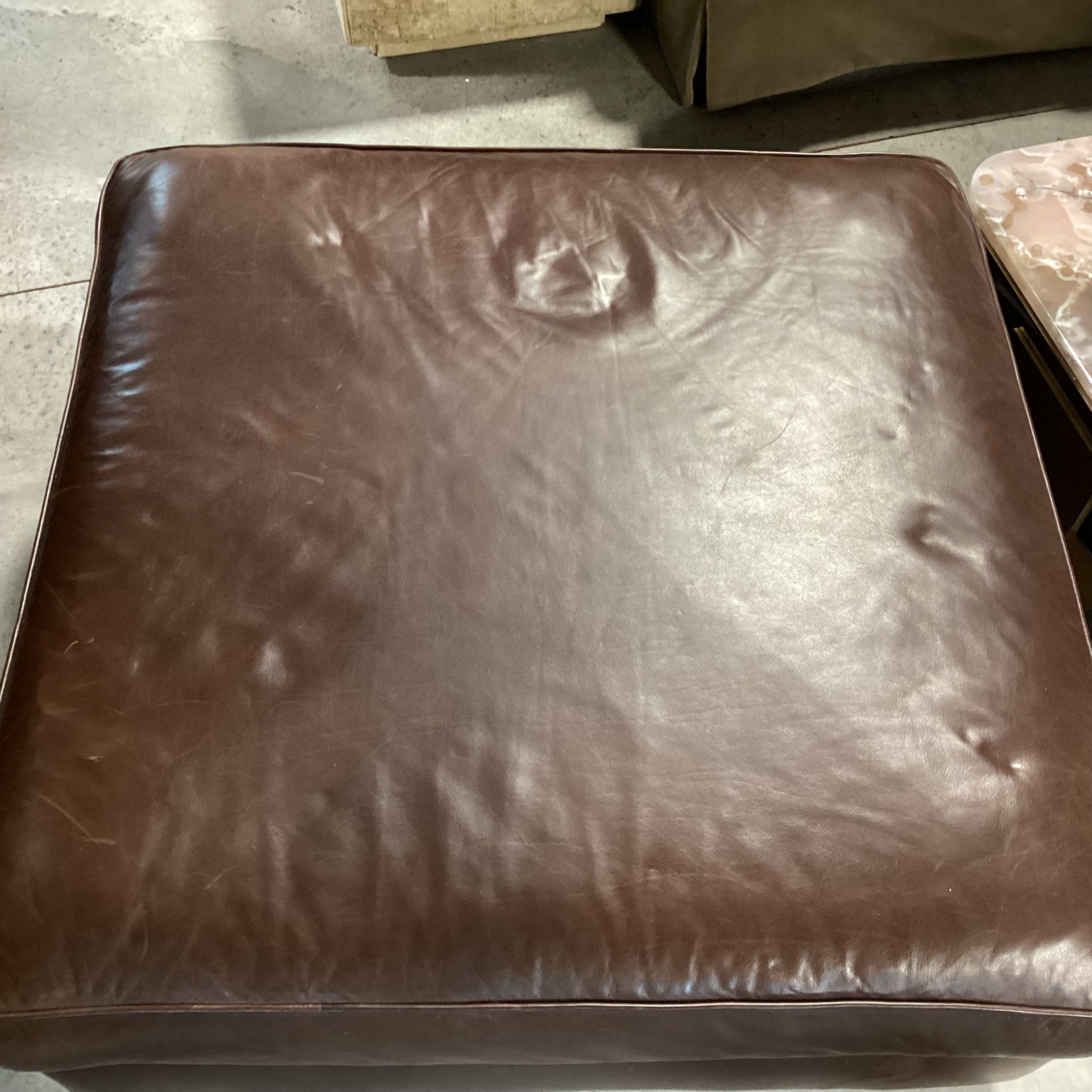 Brown Leather Square Ottoman 42"x 42"x 19"