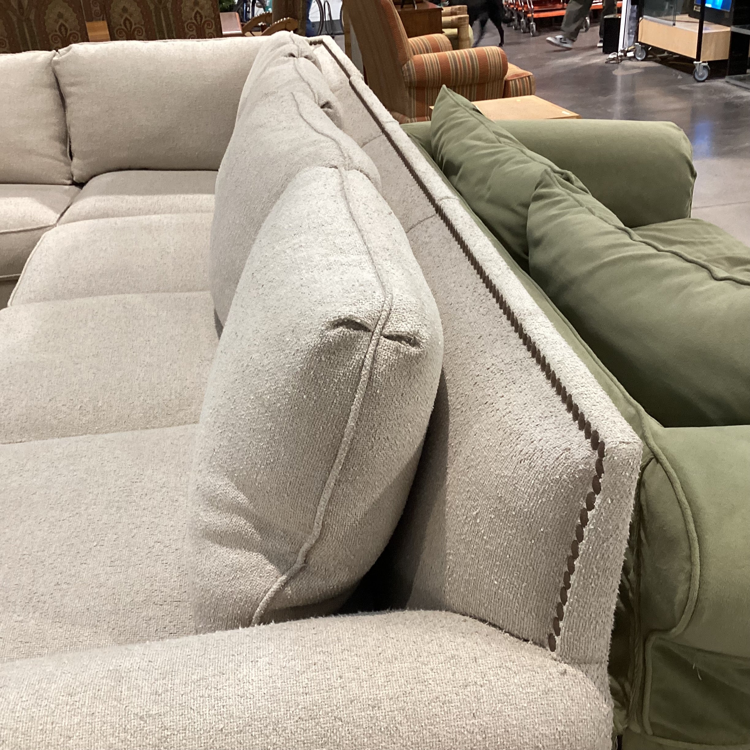 JJ Custom Cream Texture Woven Nailhead & Down Mix 2 Piece Sectional 138"x 138"x 2"x 36"