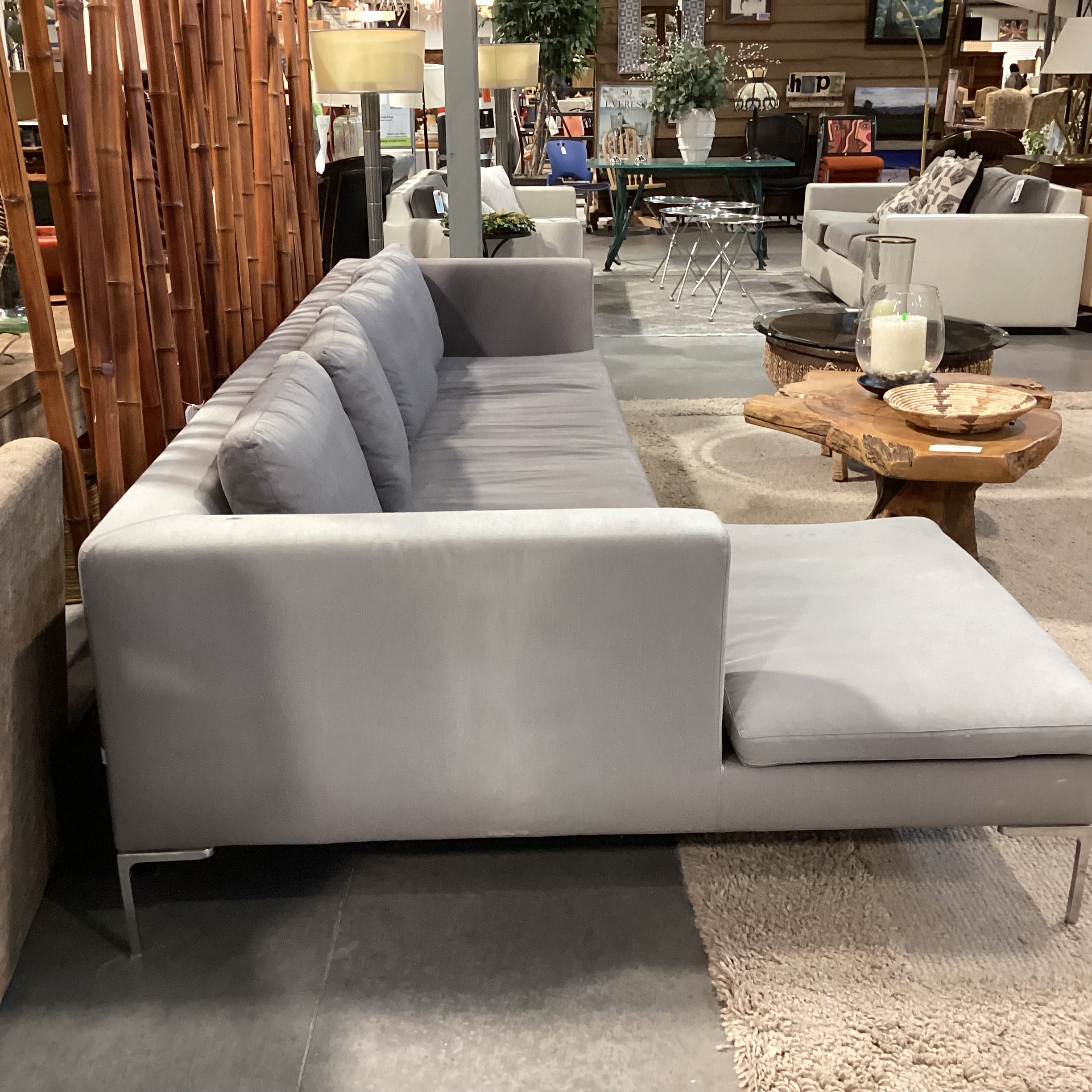 B & B Italia Maxalto Grey & Chrome 2 Piece with Chaise Sectional 128"x 62"x 38"x 28"