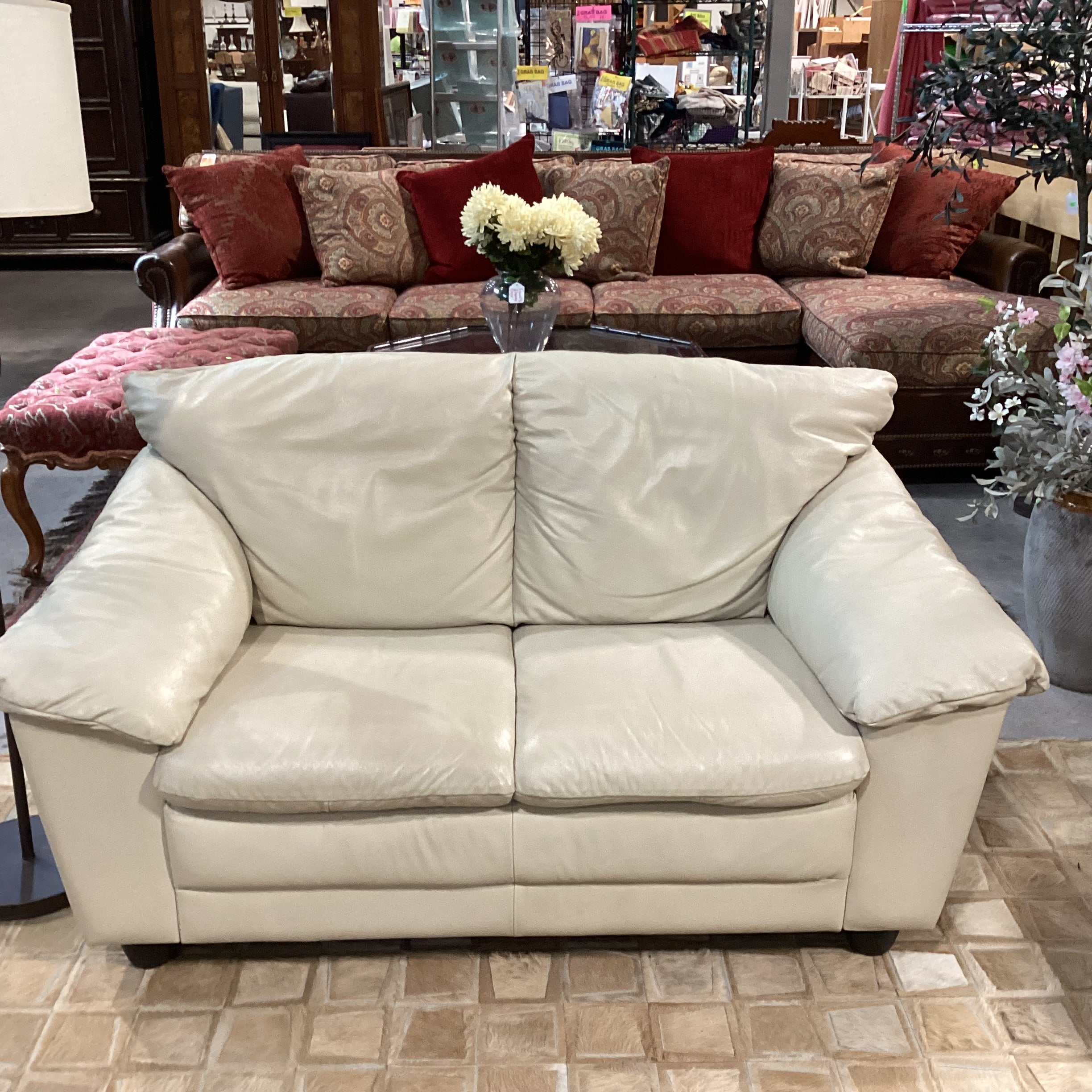 Beige Leather Loveseat Sofa 61"x 34"x 32"