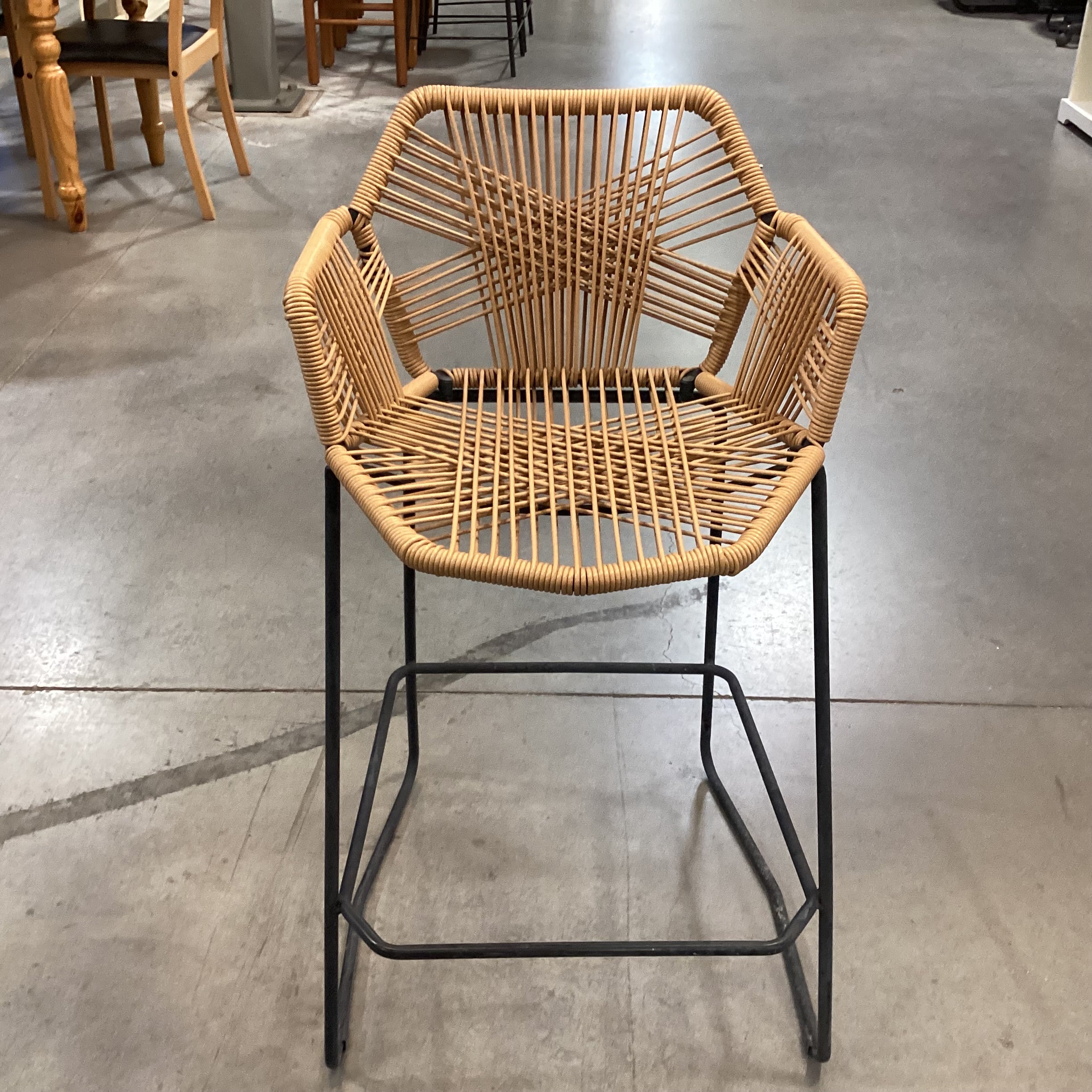 Resin Woven Rope Seat & Black Metal Barstool 26"