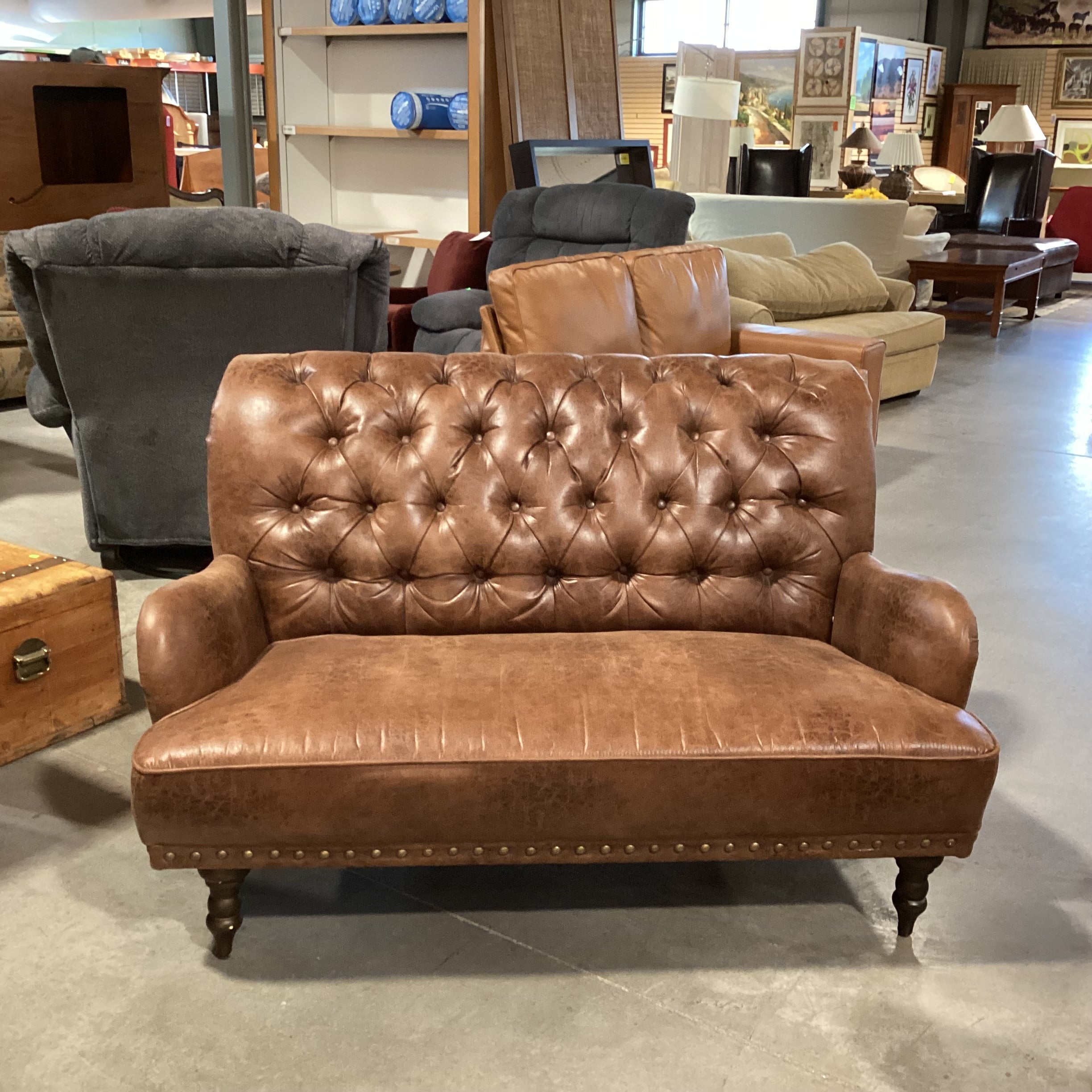 Pier 1 Imports Faux Leather Tufted Nail Head & Upholstery Love Seat Sofa 55"x 38"x 35"