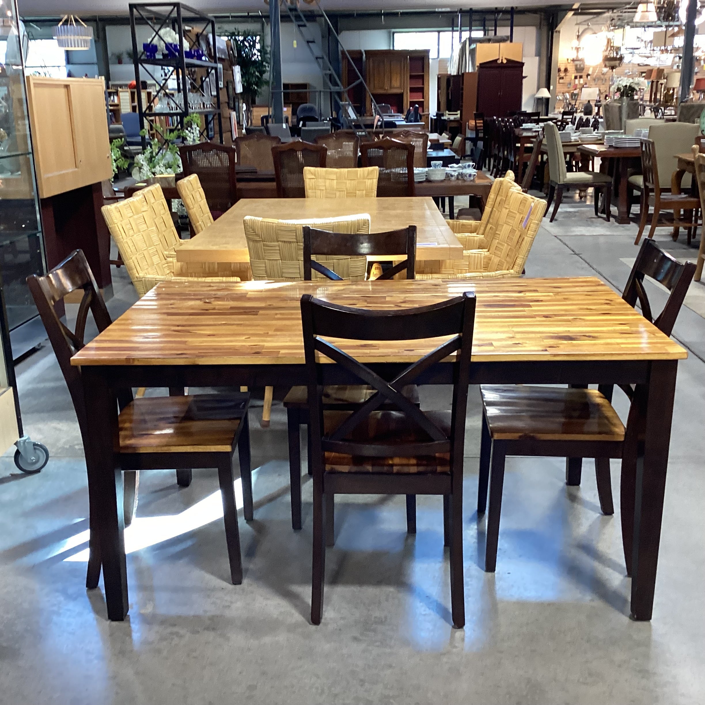 Light & Dark Finished Wood Table with 4 Chairs Dining Set 60"x 36"x 30"