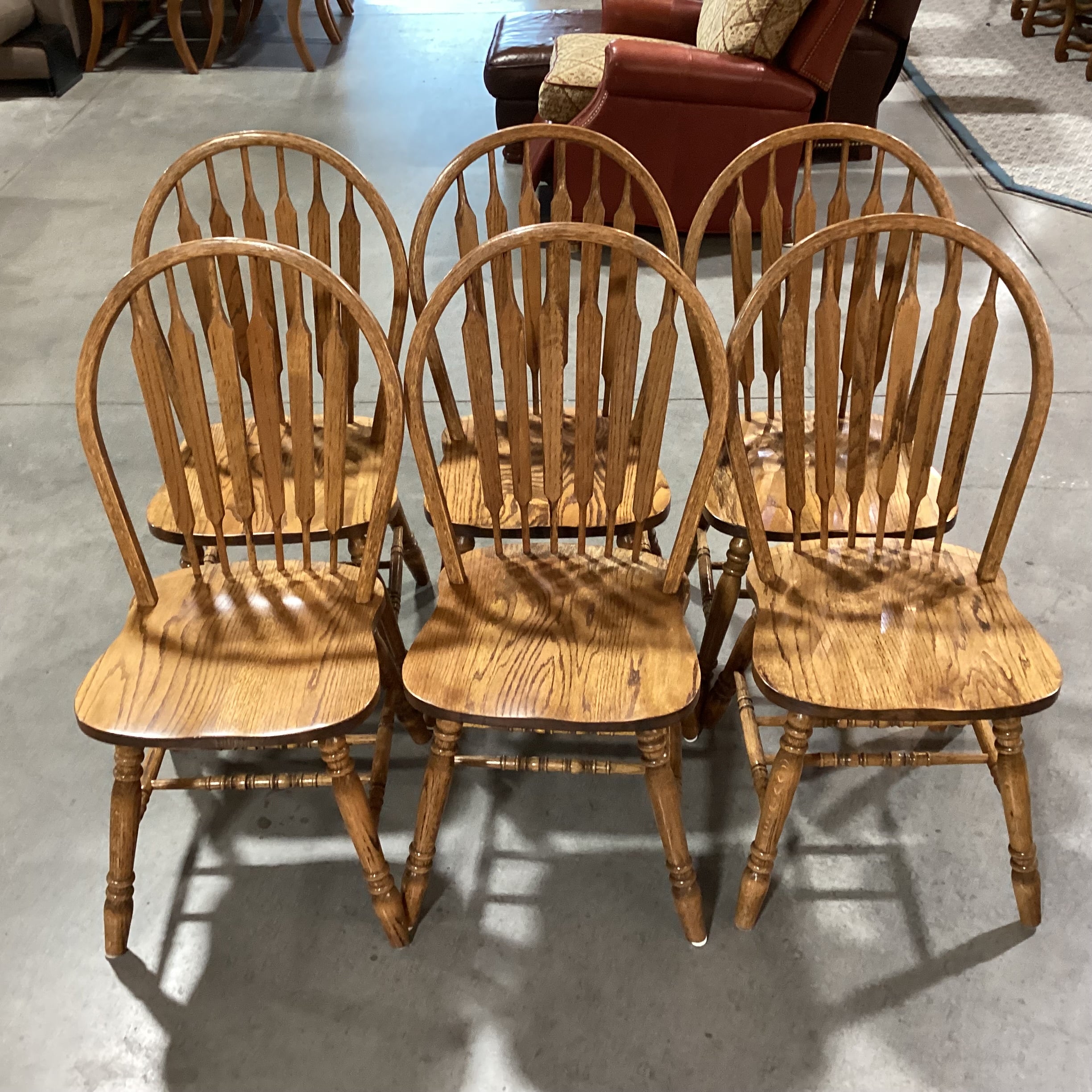 SET of 6 Solid Oak Arched Slat Back Dining Chairs 18"x 18"x 38"