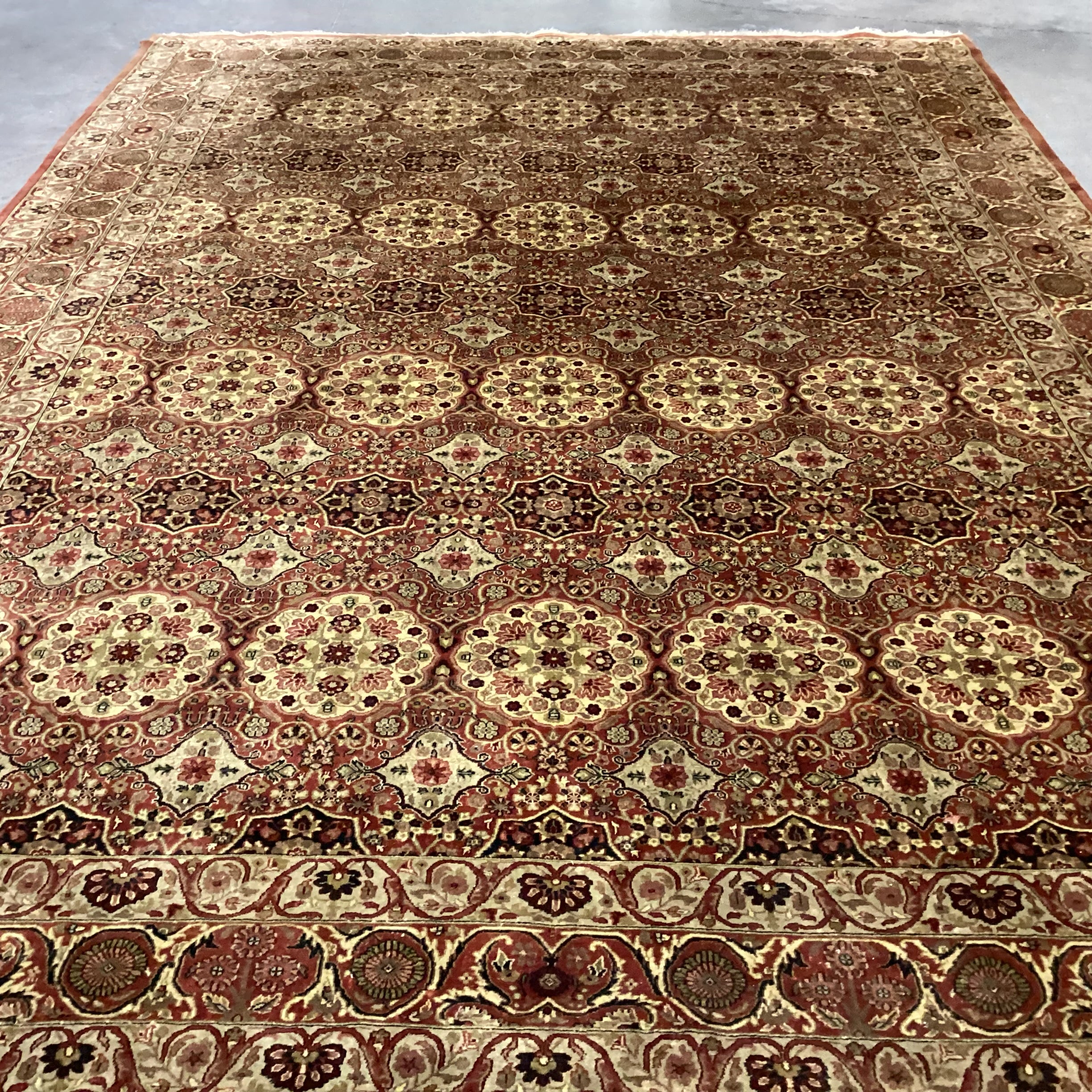 Vintage Antique Gold & Rust Hand Woven Wool or Possibly Silk Rug 9'9"x 13'10"