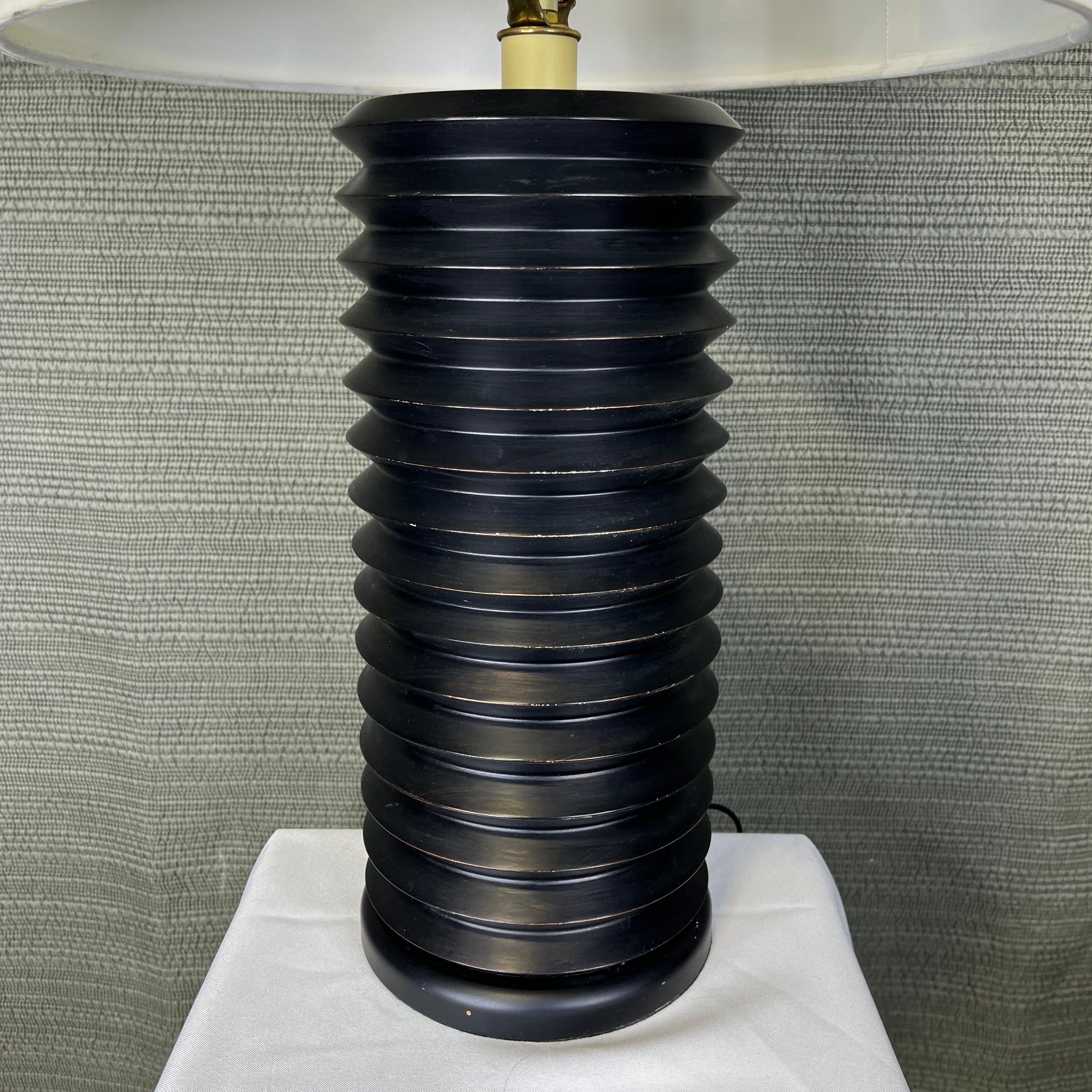 Raymour and Flanagan Black Oil Rubbed Brass Base with Shade Table Lamp 16” Diameter @ Base x 27”