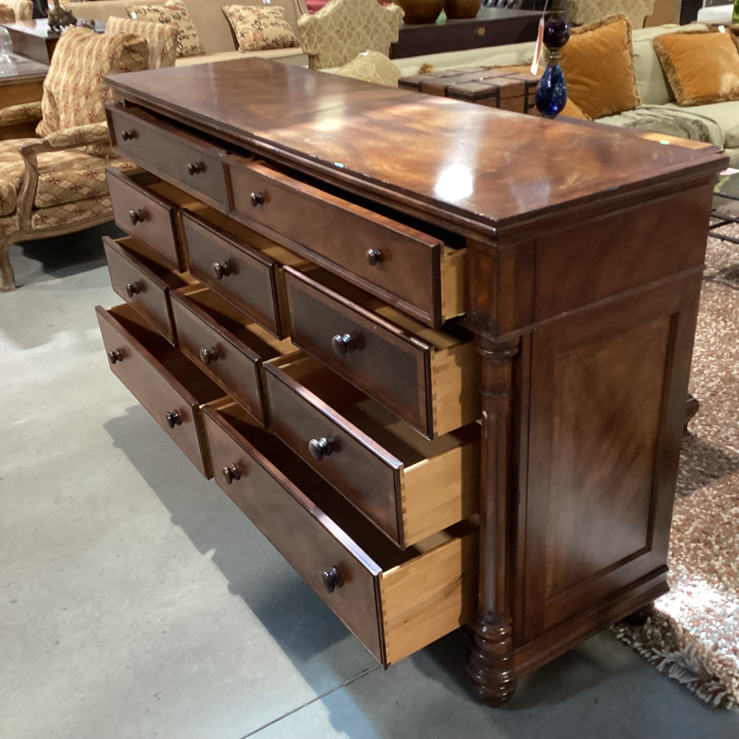 Jackson Carter Furniture Dark Finish Carved Column Detail 10 Drawer Dresser 69.5"x 20"x 40"