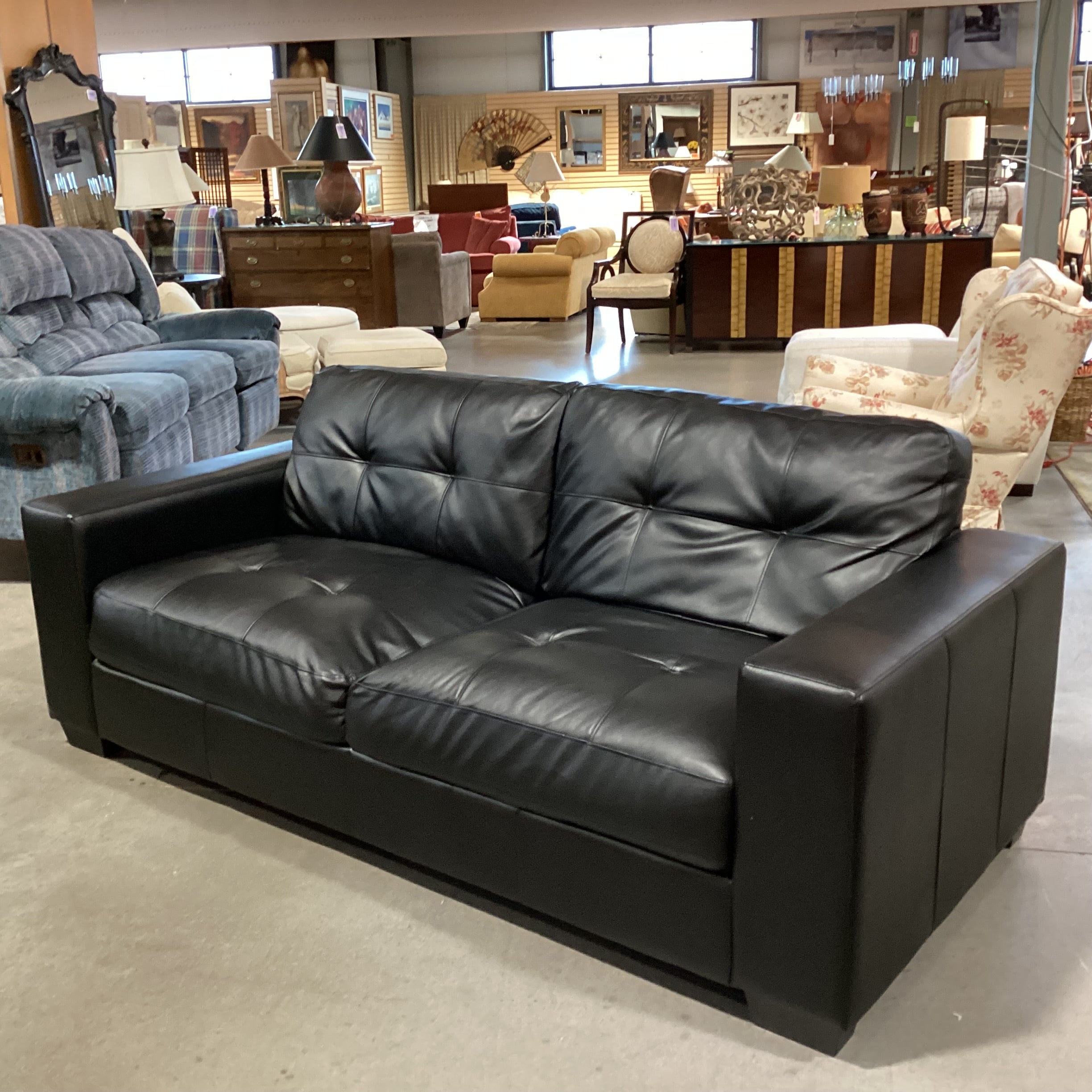 Black Faux Leather Tufted Sofa 82"x 36"x 33"
