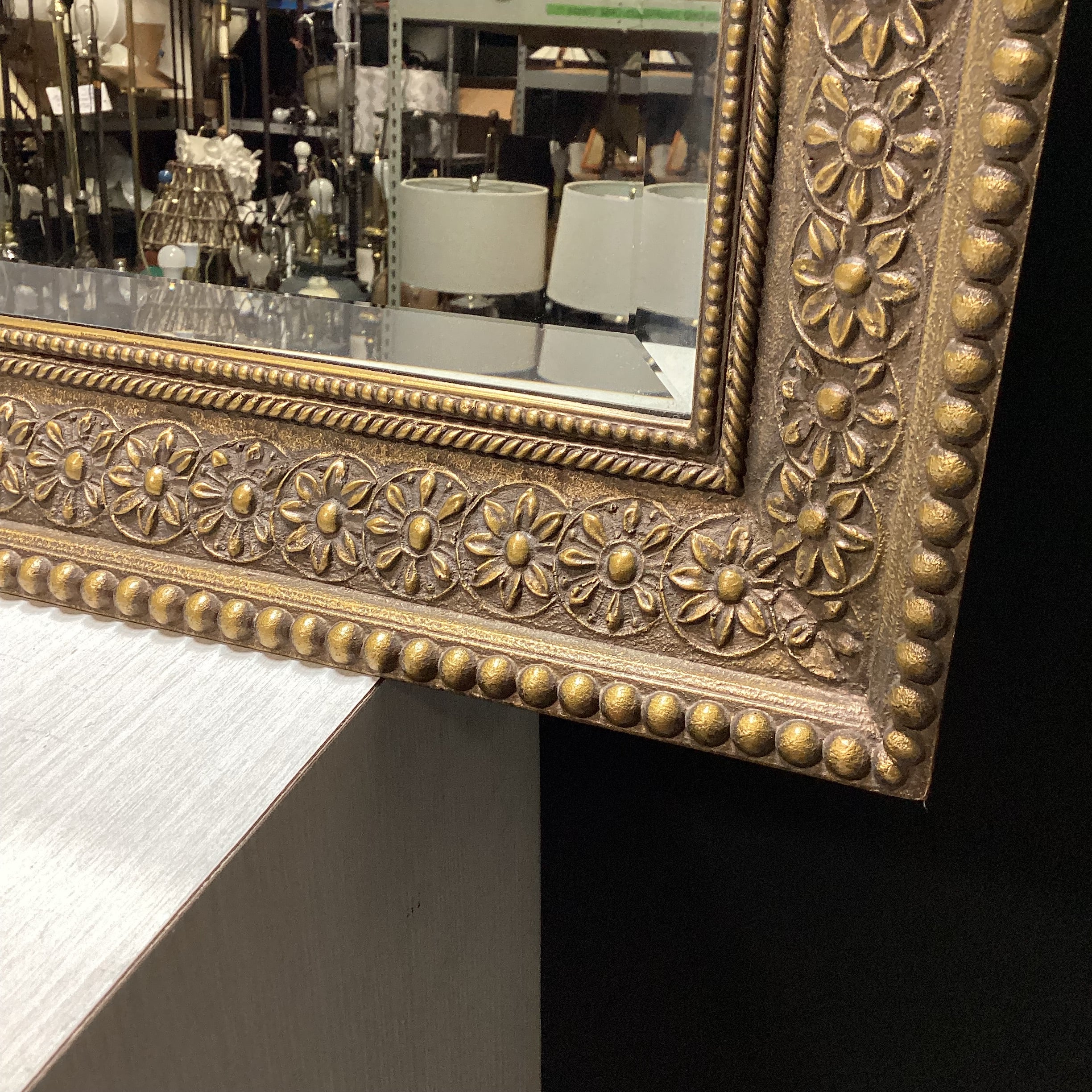 Gold Bevelled Edge 3D Floral Motif Wall Mirror 29" x 41"