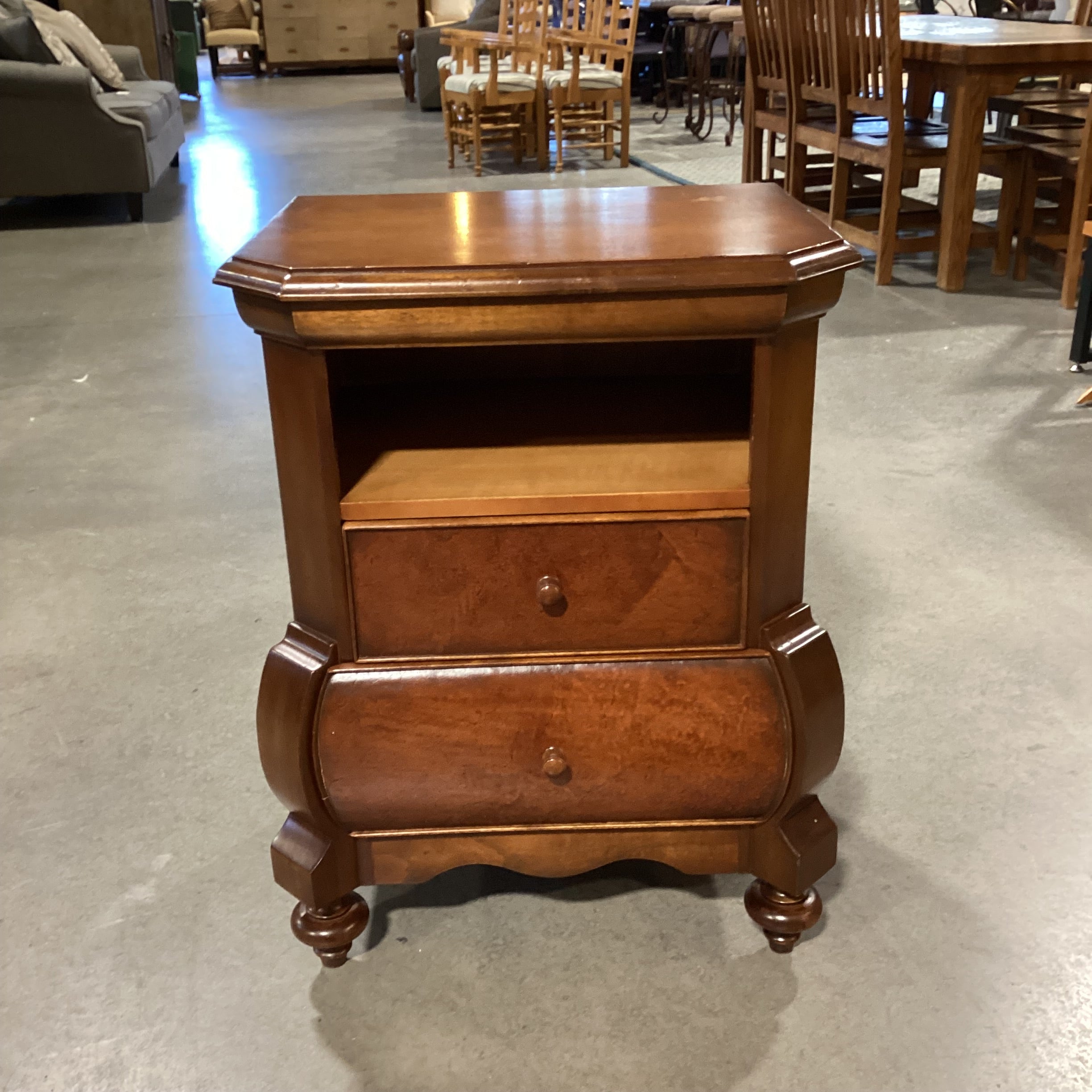 Southcone Carved Finished Wood 2-Drawer with Open Cubby Night Stand 24"x 18"x 31"