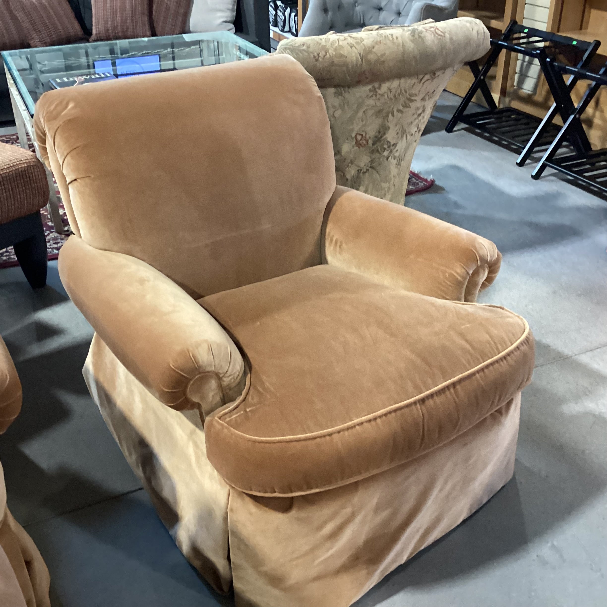 JJ Custom Butterscotch Velvet Down Mix Chair 36"x 42"x 34"