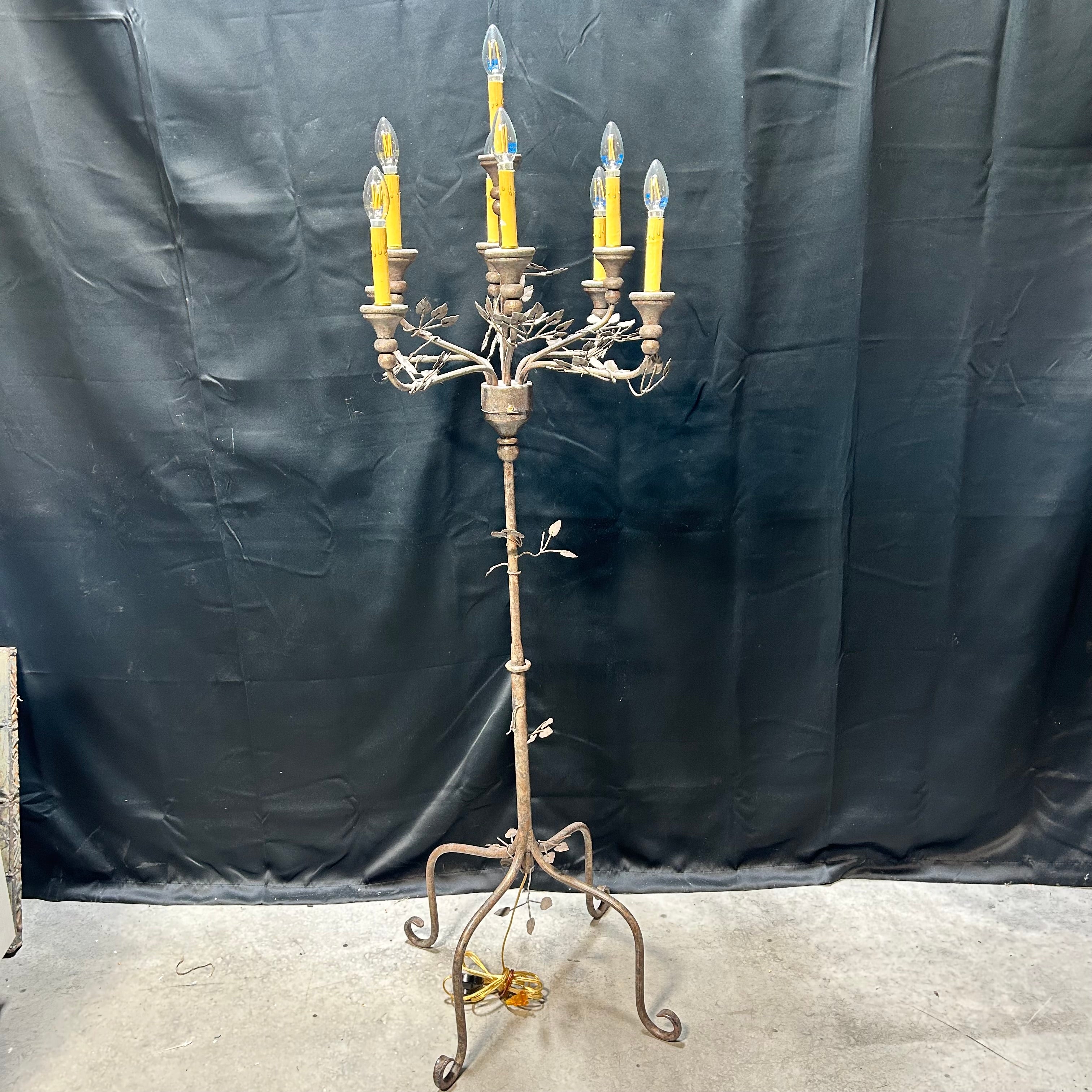 Wrought Iron 9 Light Candelabra Leaf Floor Lamp 19"x 66"