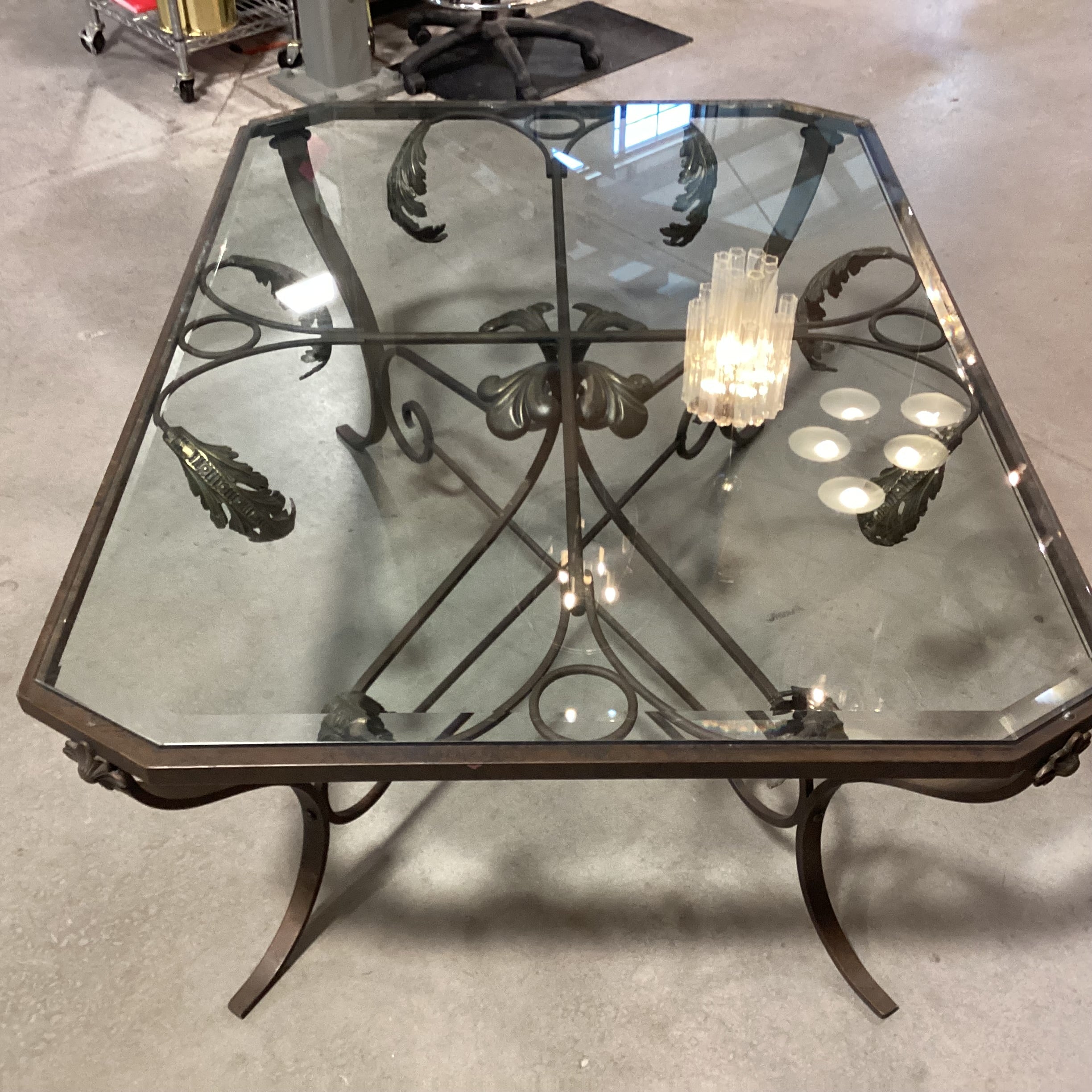 Ornate Iron & Brass Leaf with Beveled Glass Top 57.5"x 41.5"x 25"