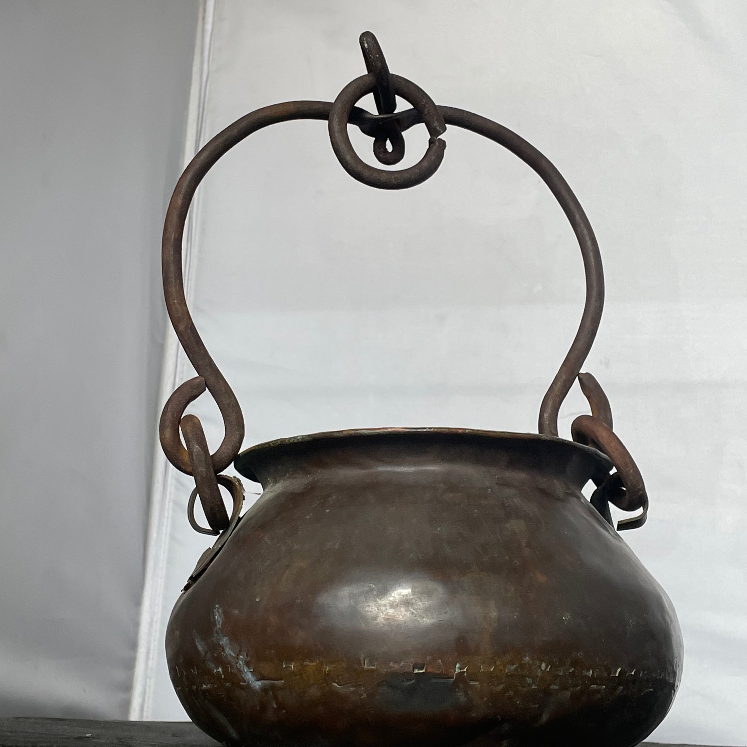 Antique Copper Cooking Pot, 9"x 5.5"