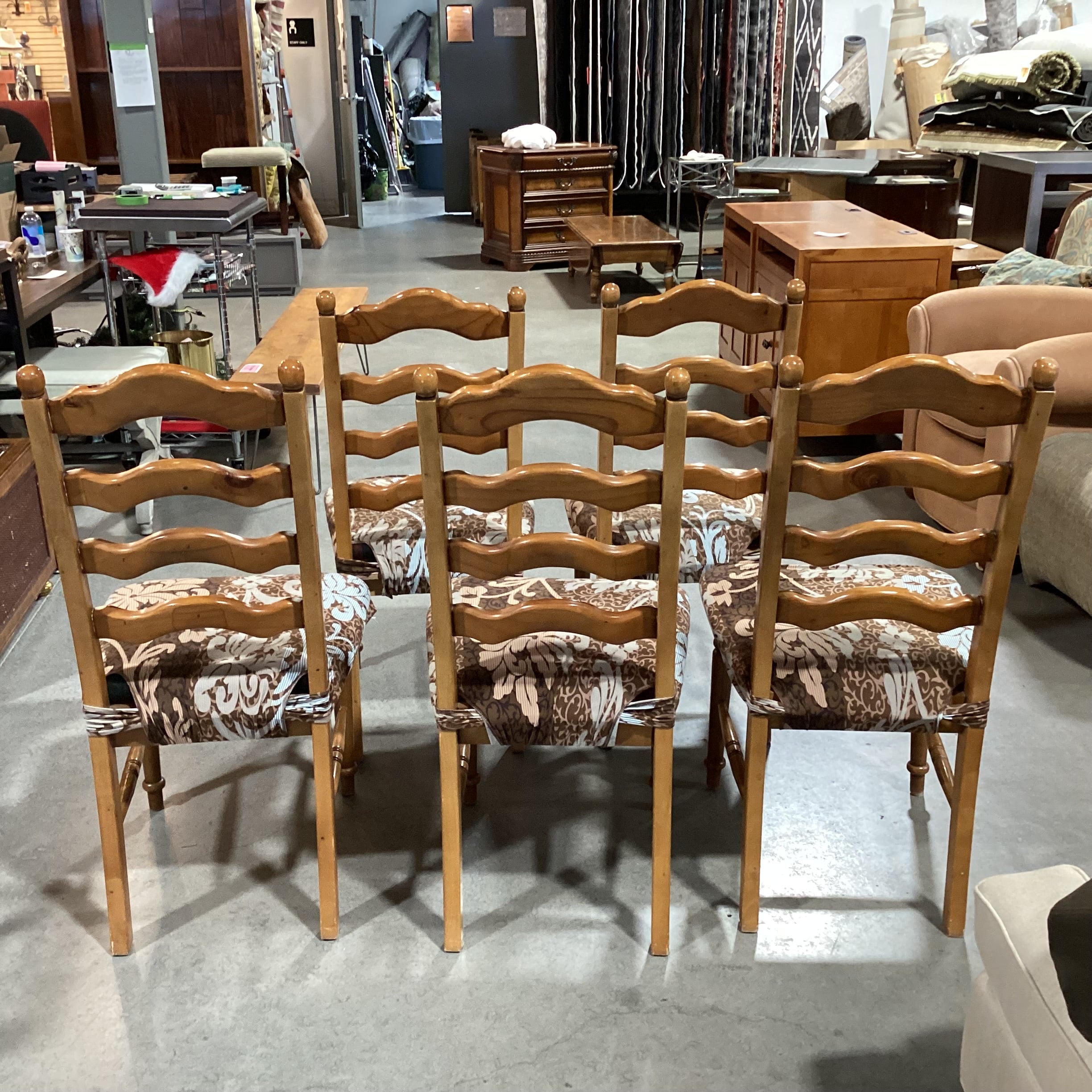 SET of 5 Carved Wood Ladder Back with Multi Design Slip Covers Dining Chairs 19"x 18"x 40"