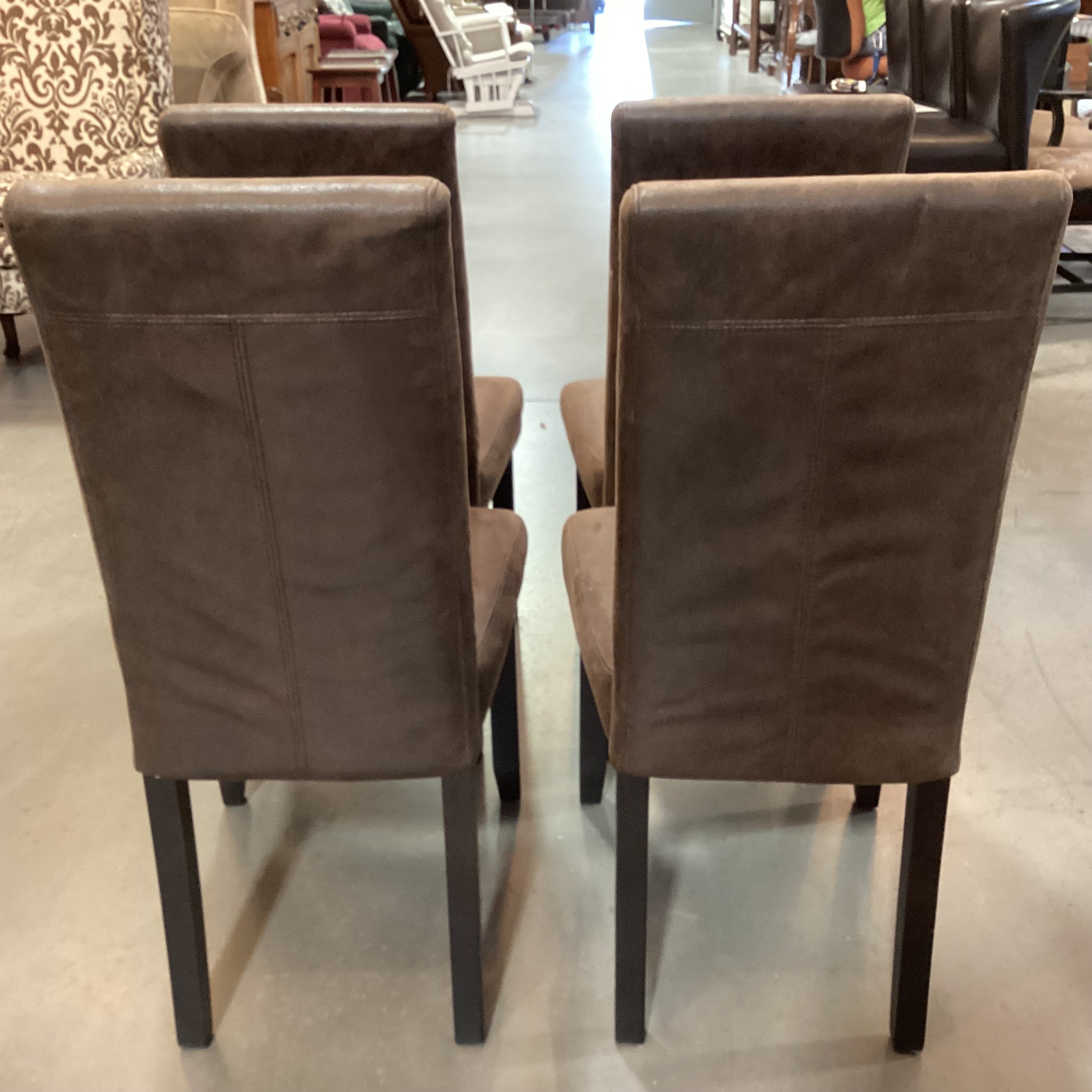 SET of 4 Faux Micro Suede & Dark Wood Dining Chairs 20"x 22"x 40"