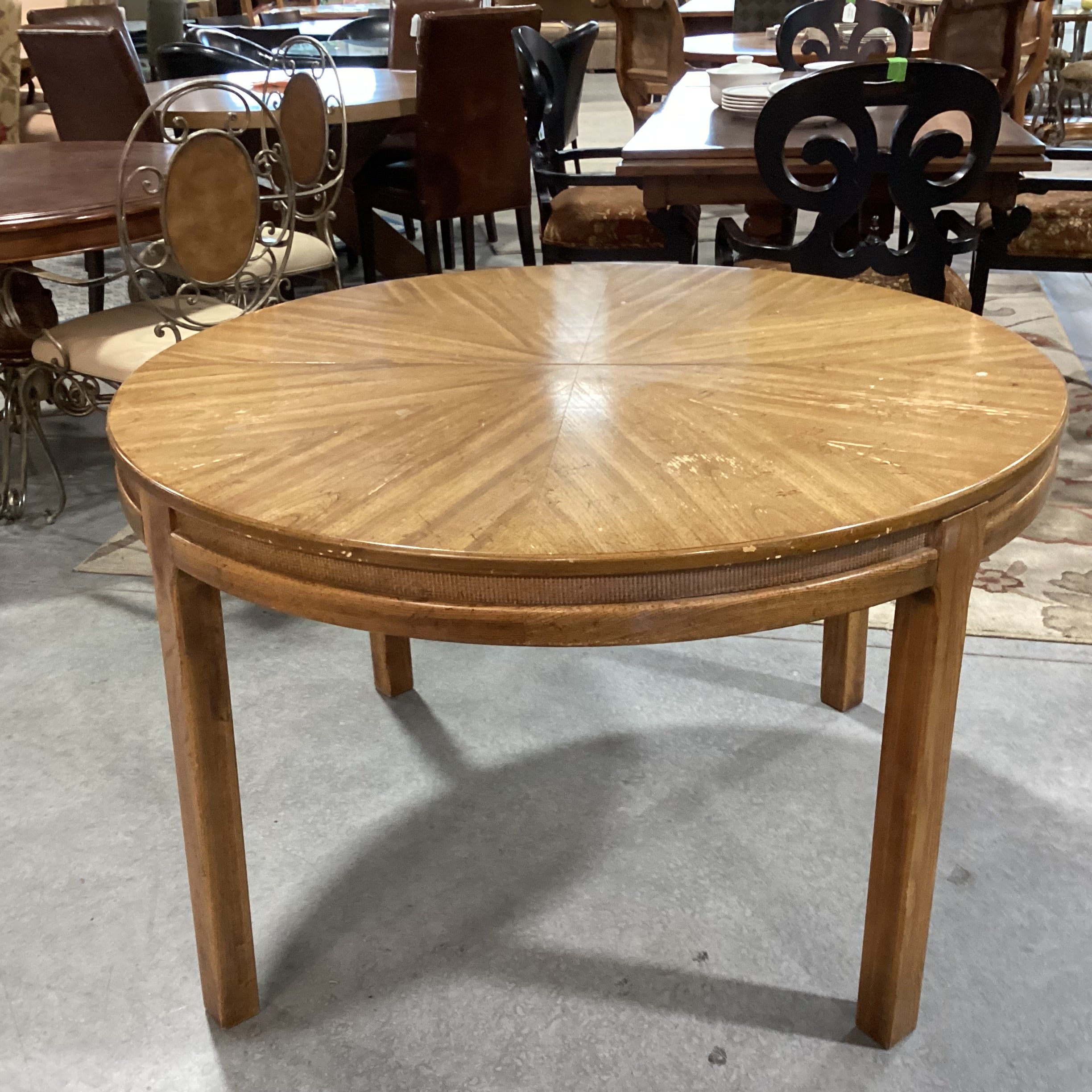 Round Wood & Veneer with Woven Edge Detail Dining Table 48" Diameter x 30"