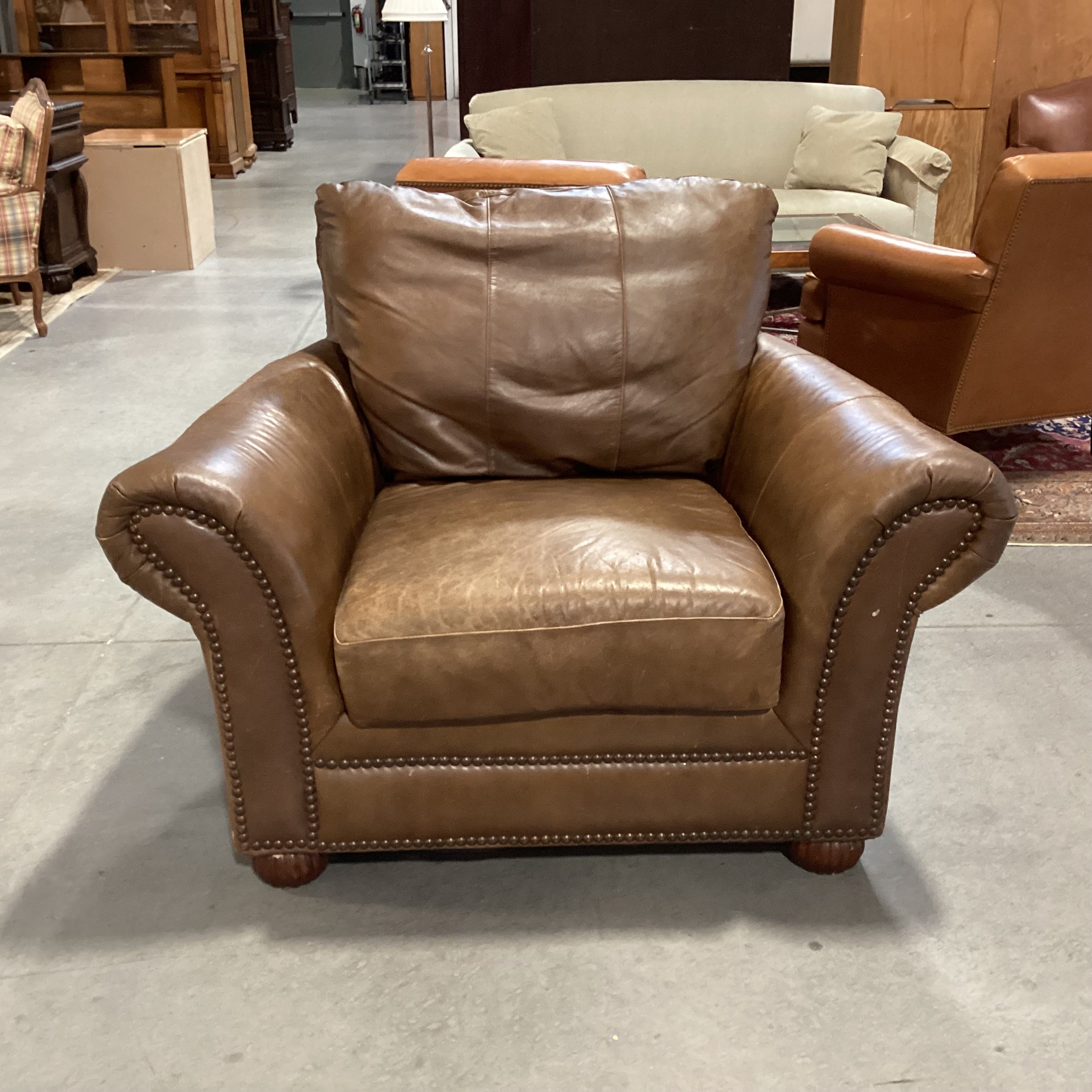 Leather Nailhead Roll Arm & Back Oversized Chair 50"x 46"x 36"