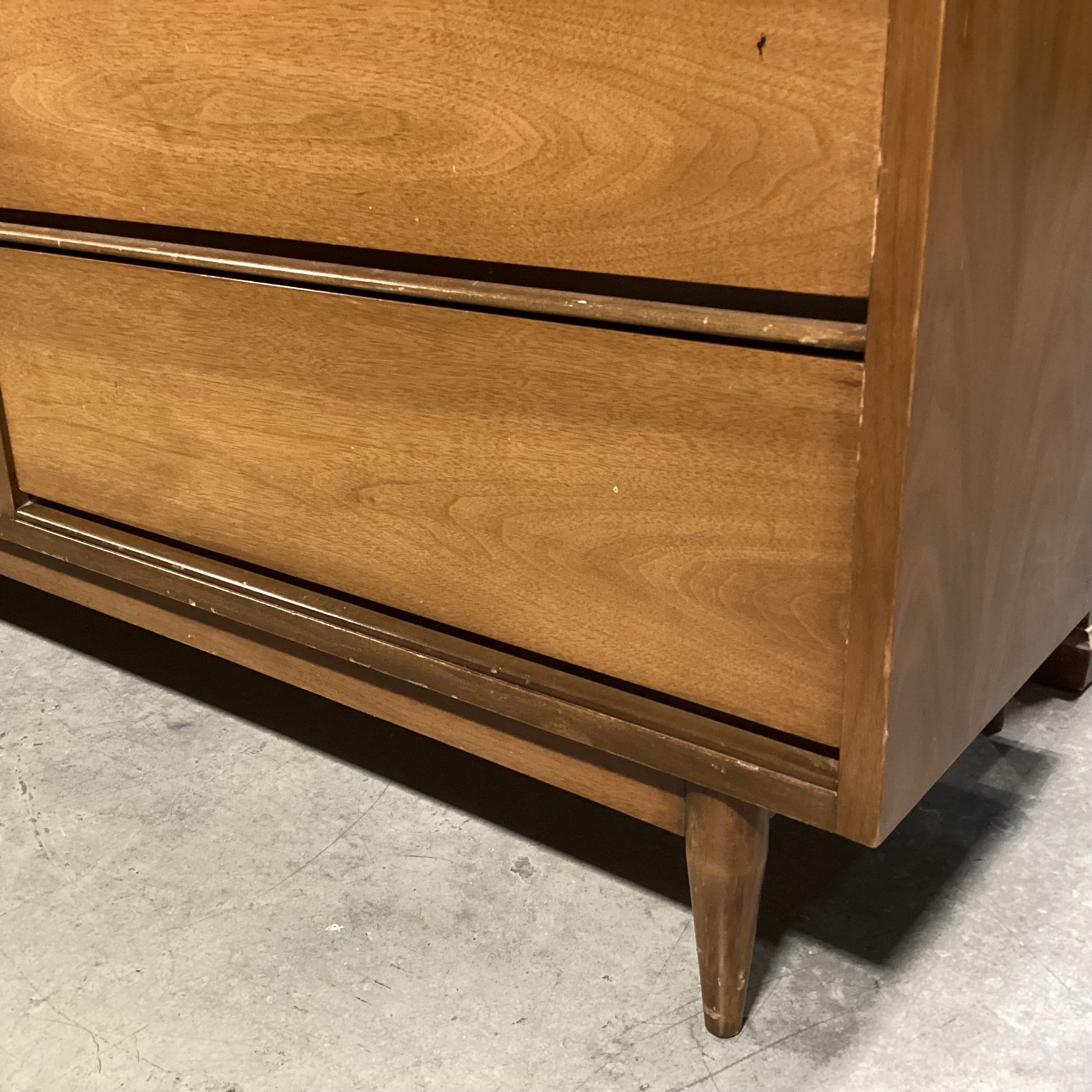 Mid Century Walnut & Veneer 6 Drawer with Mirror Dresser 52"x 18"x 72"