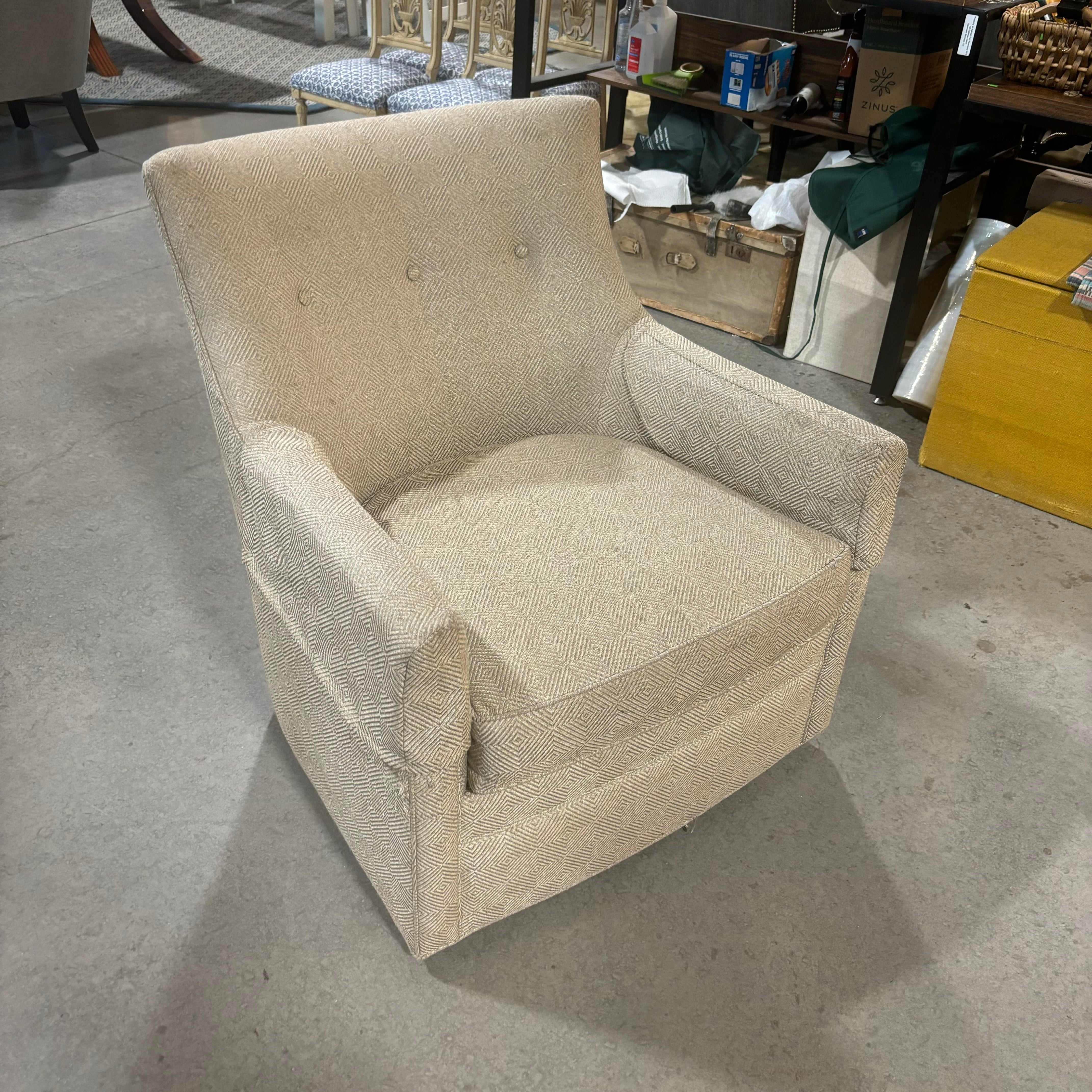 Jessica Charles Curved Highback Herringbone Pattern Swivel Chair 31"x 37"x 34"