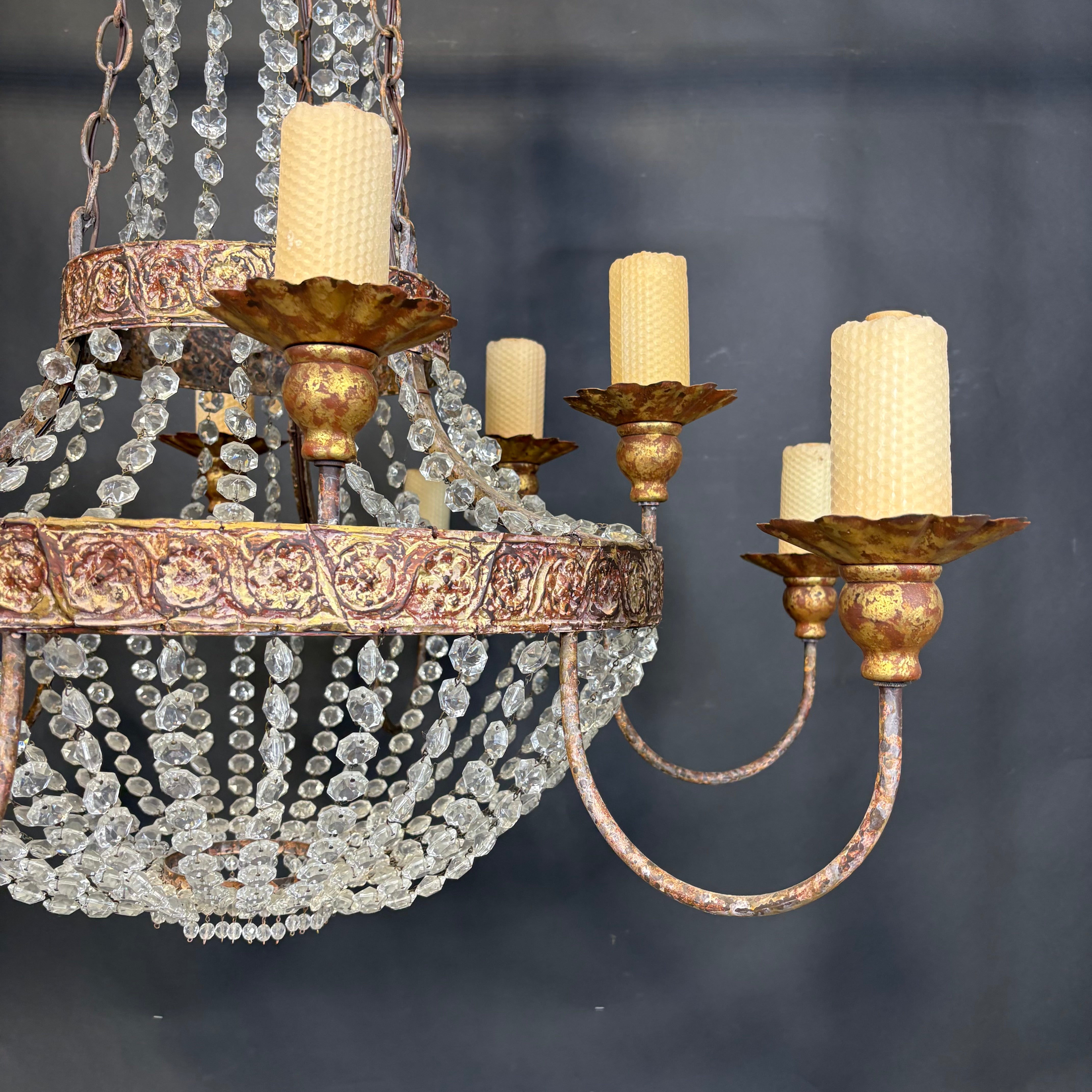 Niermann Weeks 12-Light Patinated Metal and Cut Glass Accents Chandelier 40” Diameter x 49”