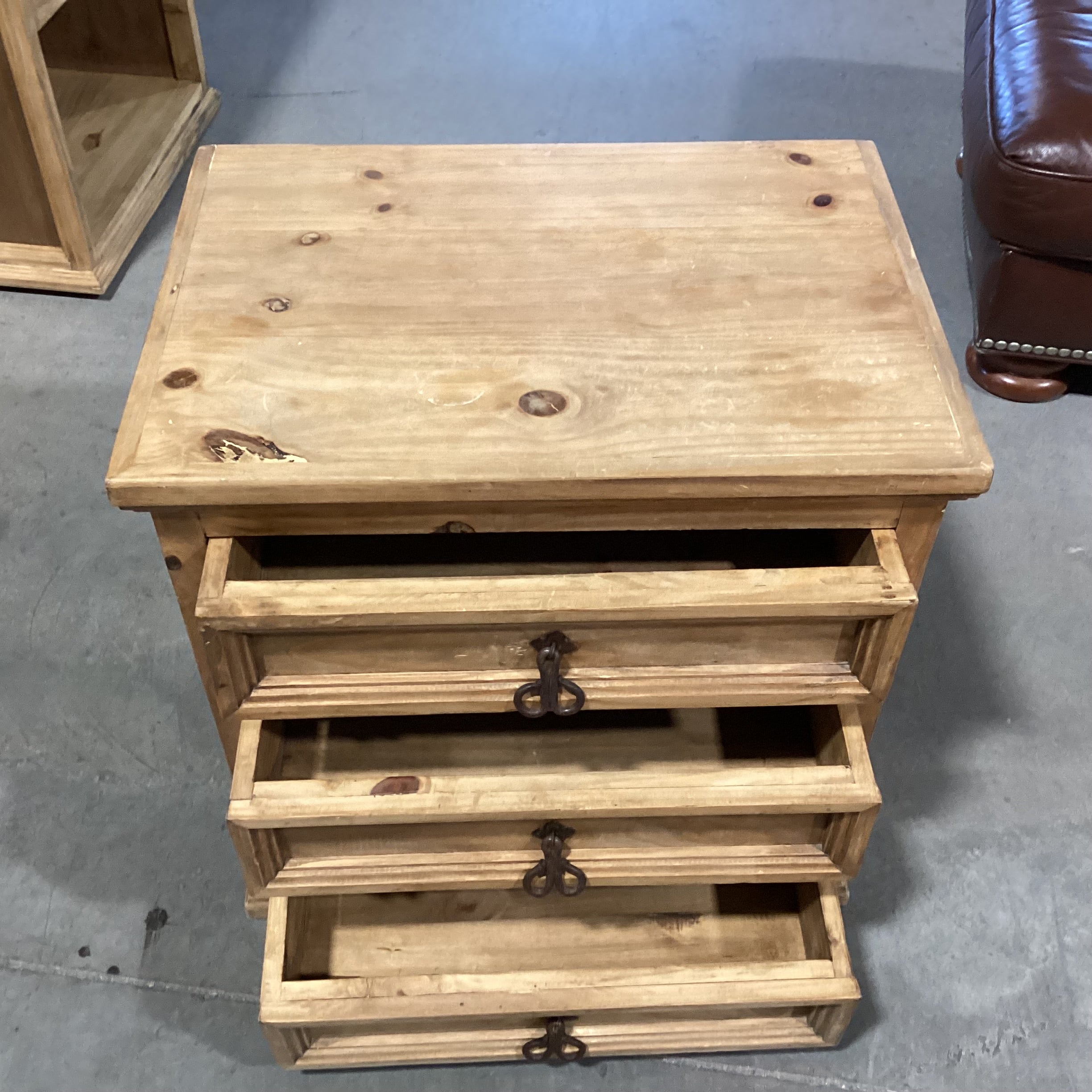 Rustic Natural Pine 3 Drawer End Table 23.5"x 16.5"x 23.5"