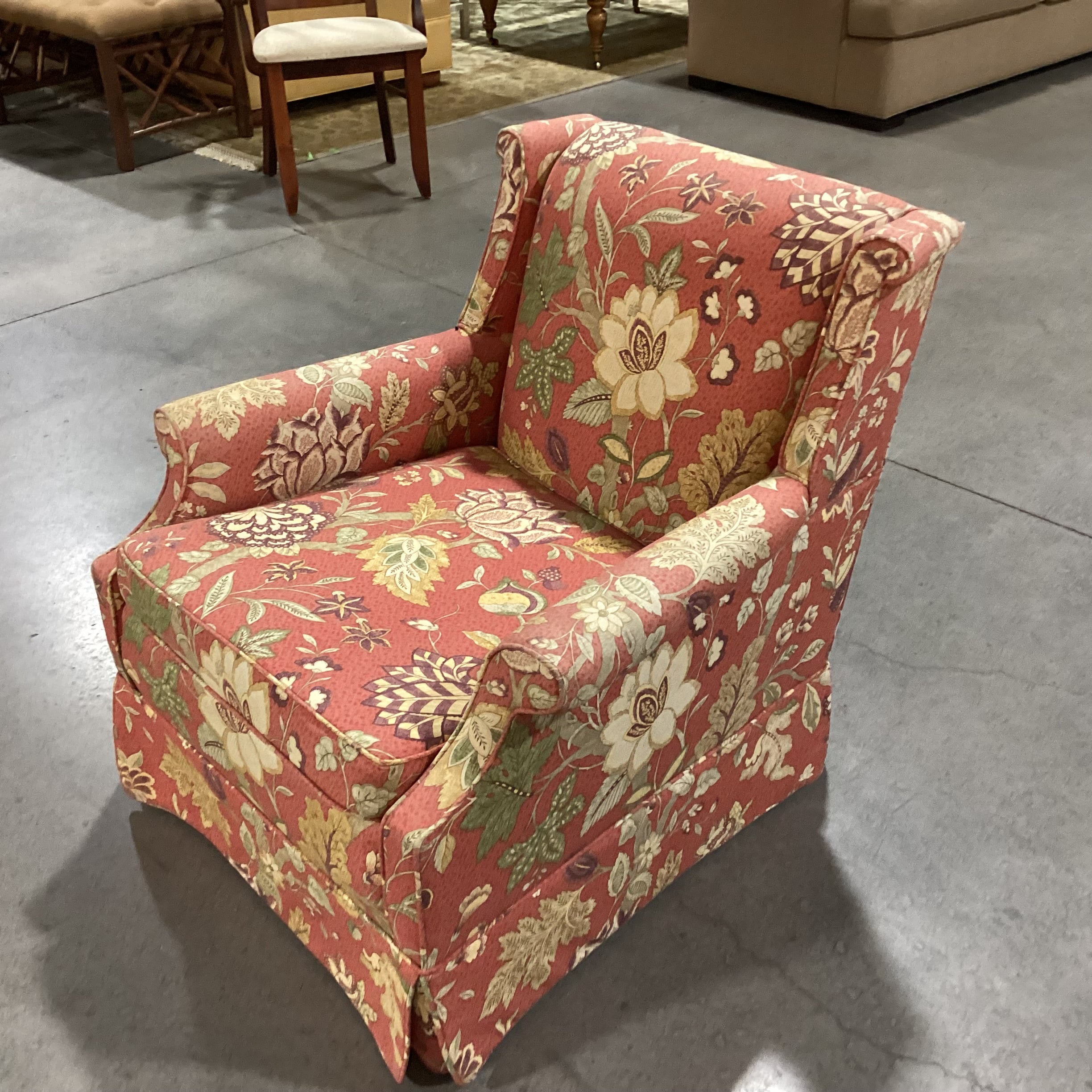 Red Gold Floral Chair 32"x 32"x 32"