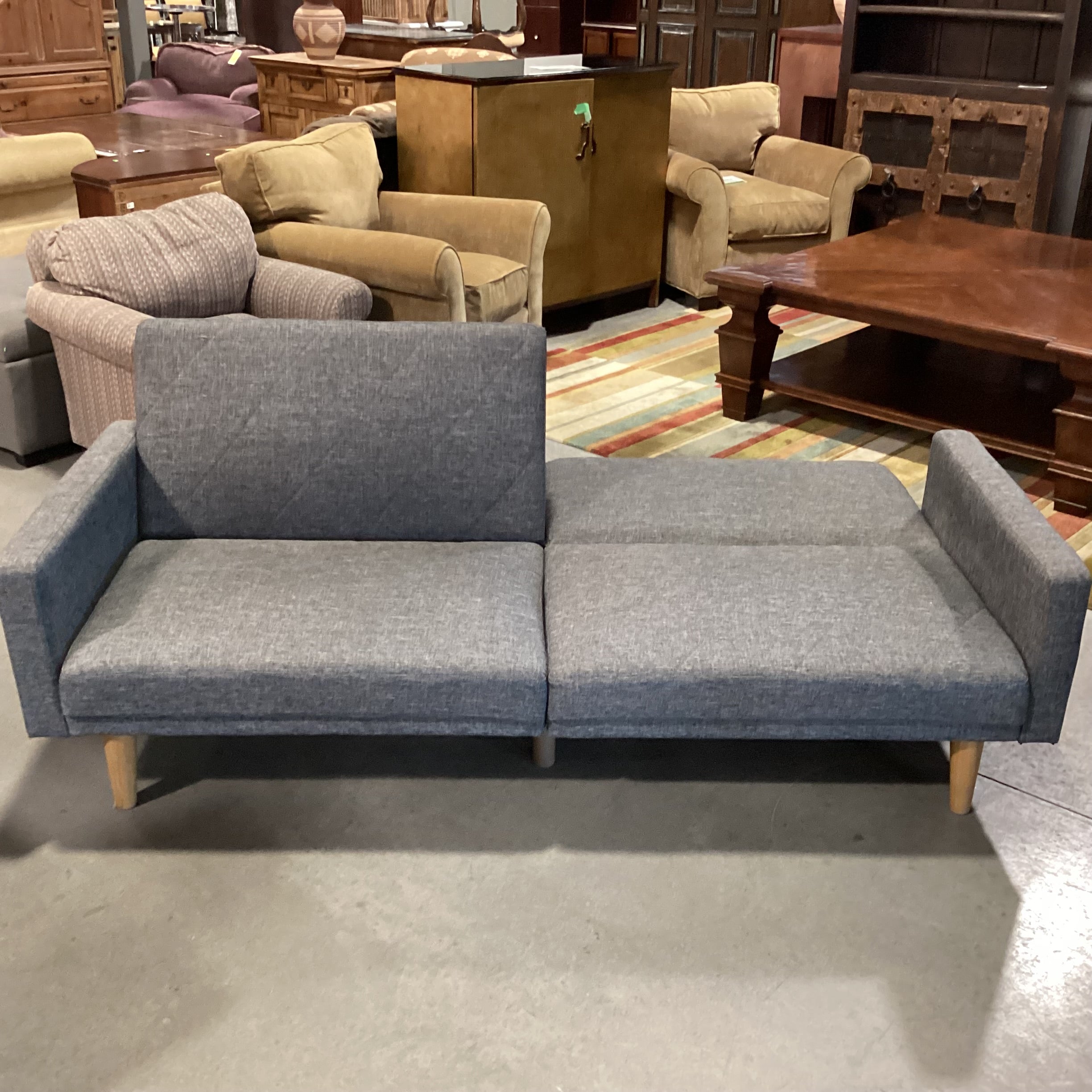 Dorel Home Mid Century Style Charcoal Woven Futon Sofa 79"x 31" to 44"