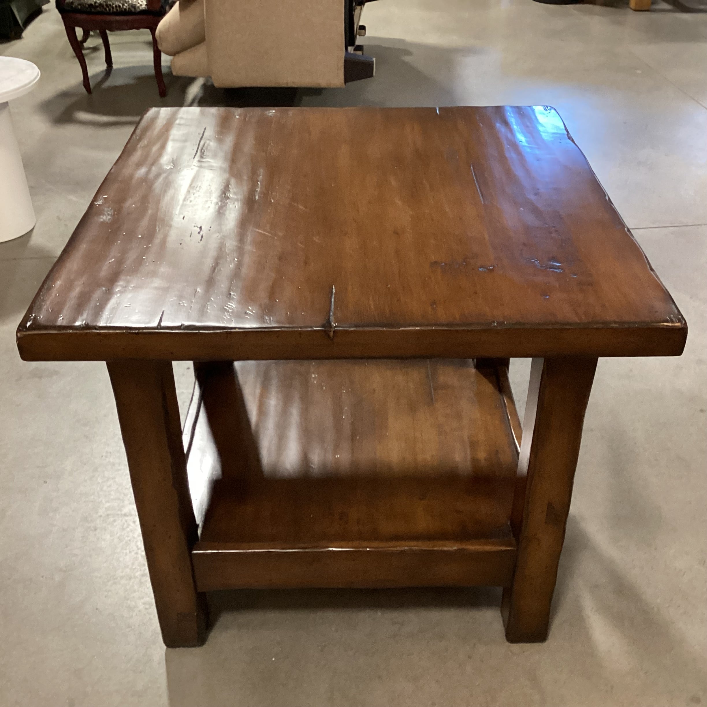 Woodland Solid Distressed Finish Wood 1 Shelf Accent Table 30"x 30"x 27"